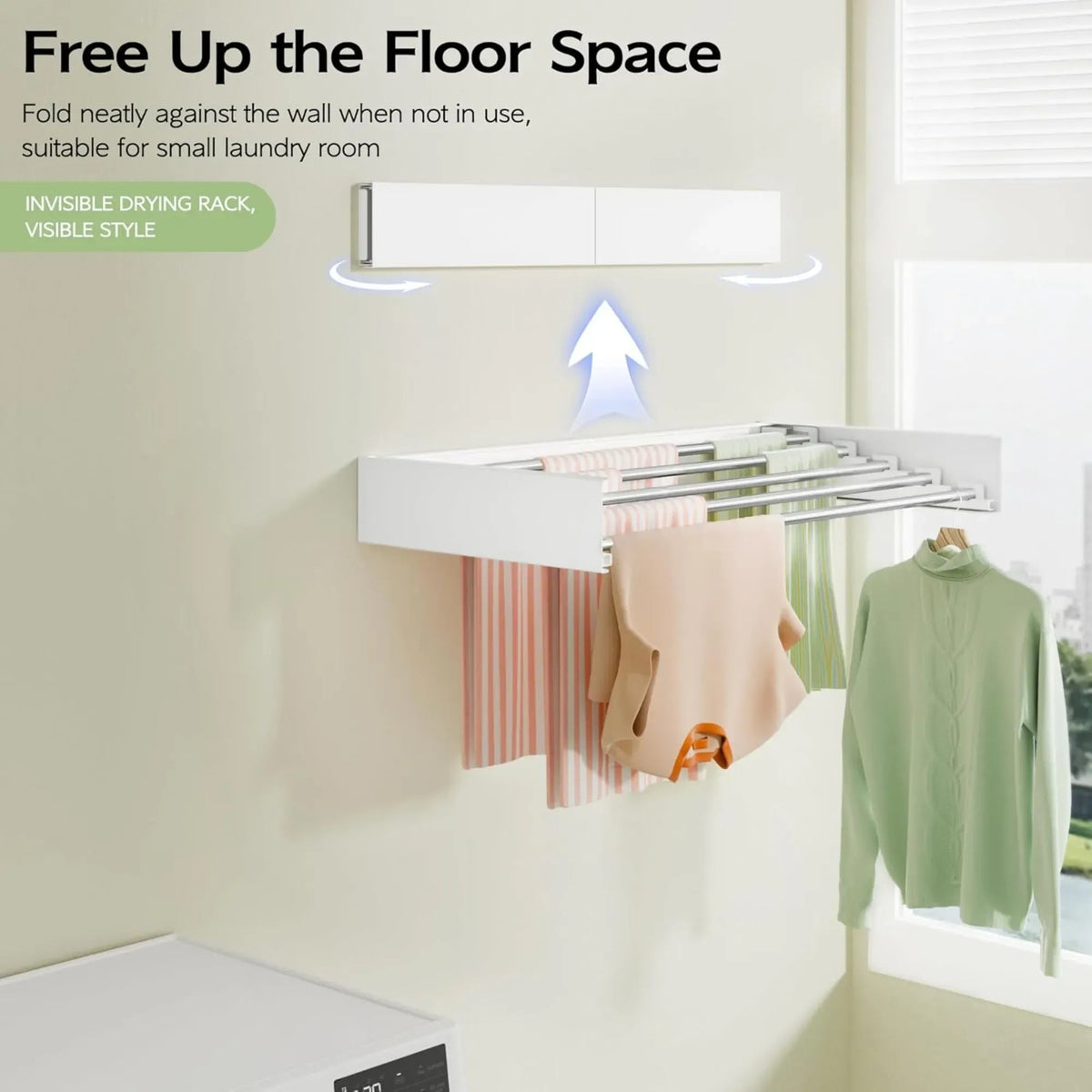 Wall Mounted Foldable Clothes Drying Rack for Balcony and Laundry - White - Home & Garden > Storage > Storage Boxes - Rivercity House & Home Co. (ABN 18 642 972 209) - Affordable Modern Furniture Australia