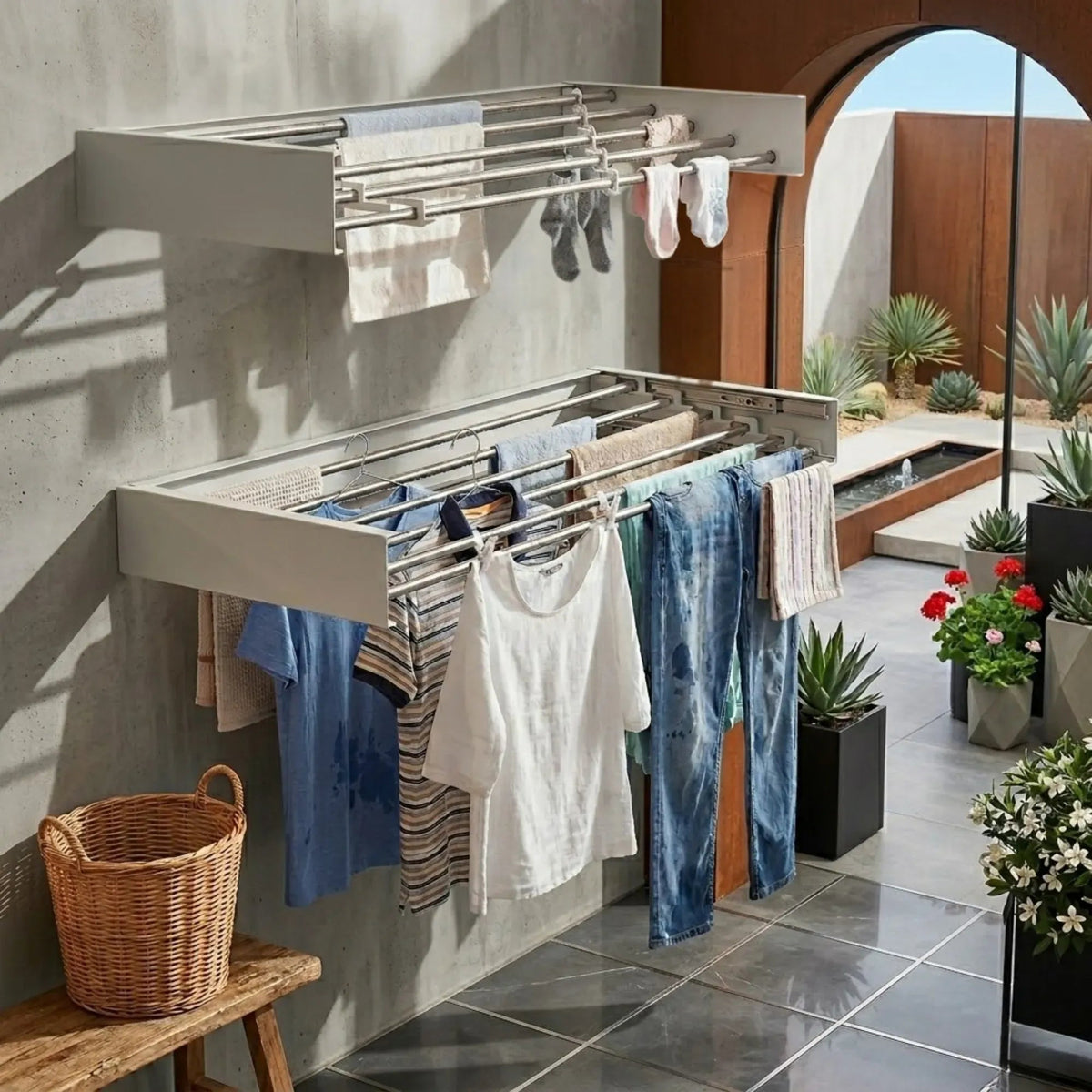 Wall Mounted Foldable Clothes Drying Rack for Balcony and Laundry - White - Home & Garden > Storage > Storage Boxes - Rivercity House & Home Co. (ABN 18 642 972 209) - Affordable Modern Furniture Australia