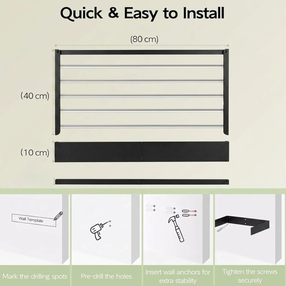 Wall Mounted Foldable Clothes Drying Rack for Balcony - Black - Home & Garden > Storage > Storage Boxes - Rivercity House & Home Co. (ABN 18 642 972 209) - Affordable Modern Furniture Australia