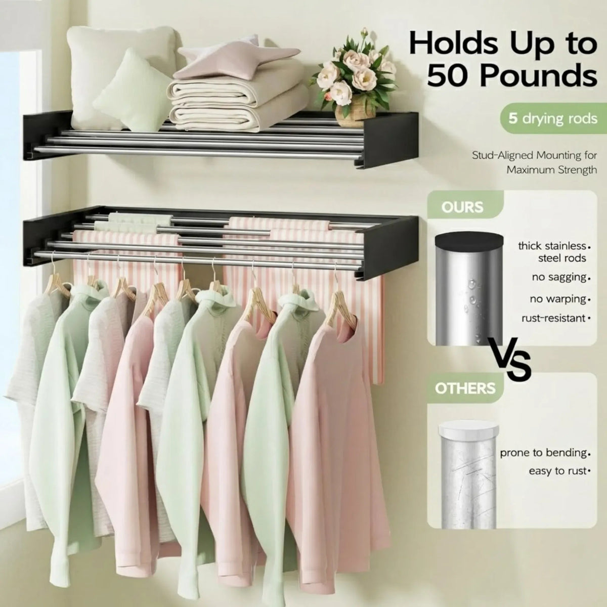 Wall Mounted Foldable Clothes Drying Rack for Balcony - Black - Home & Garden > Storage > Storage Boxes - Rivercity House & Home Co. (ABN 18 642 972 209) - Affordable Modern Furniture Australia