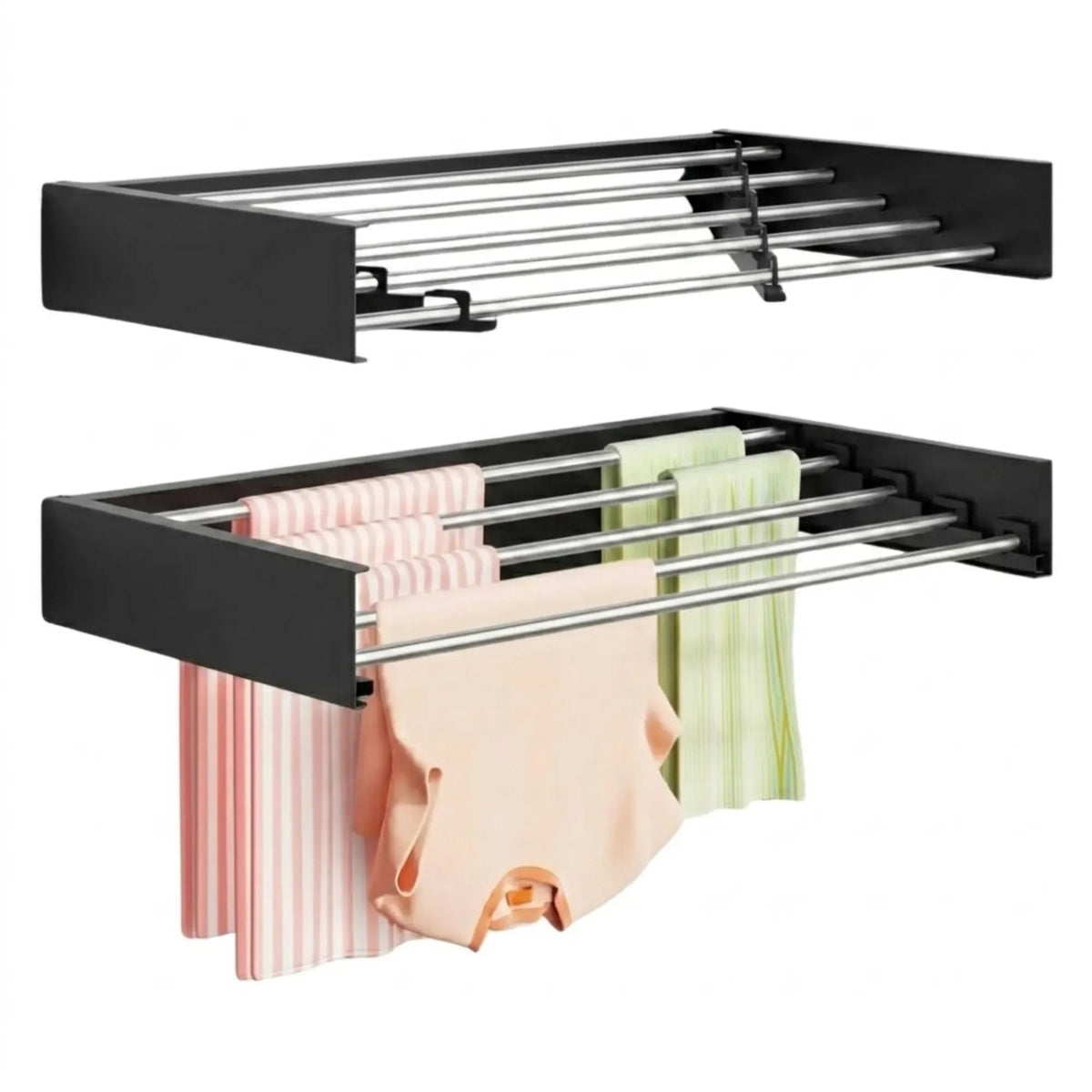 Wall Mounted Foldable Clothes Drying Rack for Balcony - Black - Home & Garden > Storage > Storage Boxes - Rivercity House & Home Co. (ABN 18 642 972 209) - Affordable Modern Furniture Australia