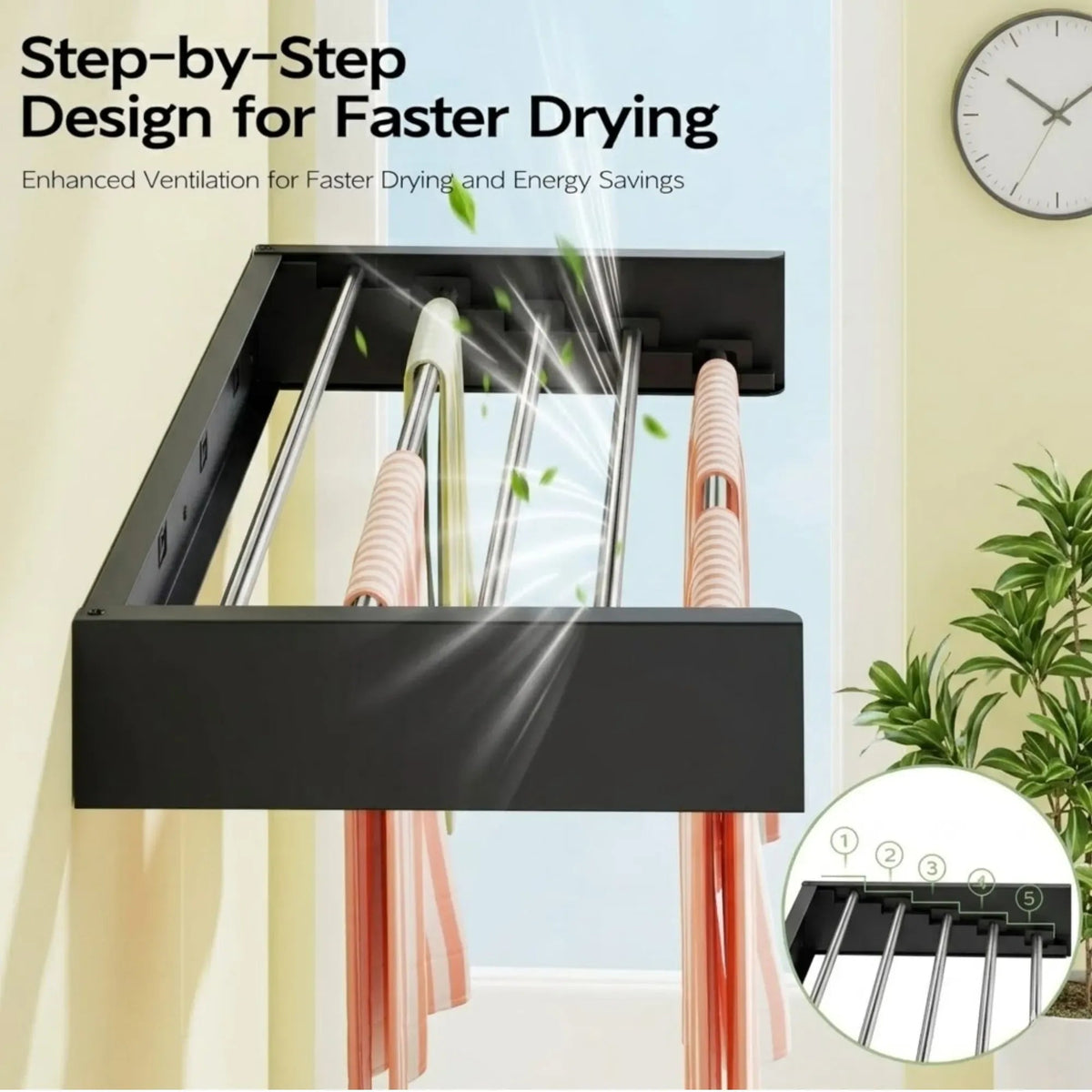 Wall Mounted Foldable Clothes Drying Rack for Balcony - Black - Home & Garden > Storage > Storage Boxes - Rivercity House & Home Co. (ABN 18 642 972 209) - Affordable Modern Furniture Australia