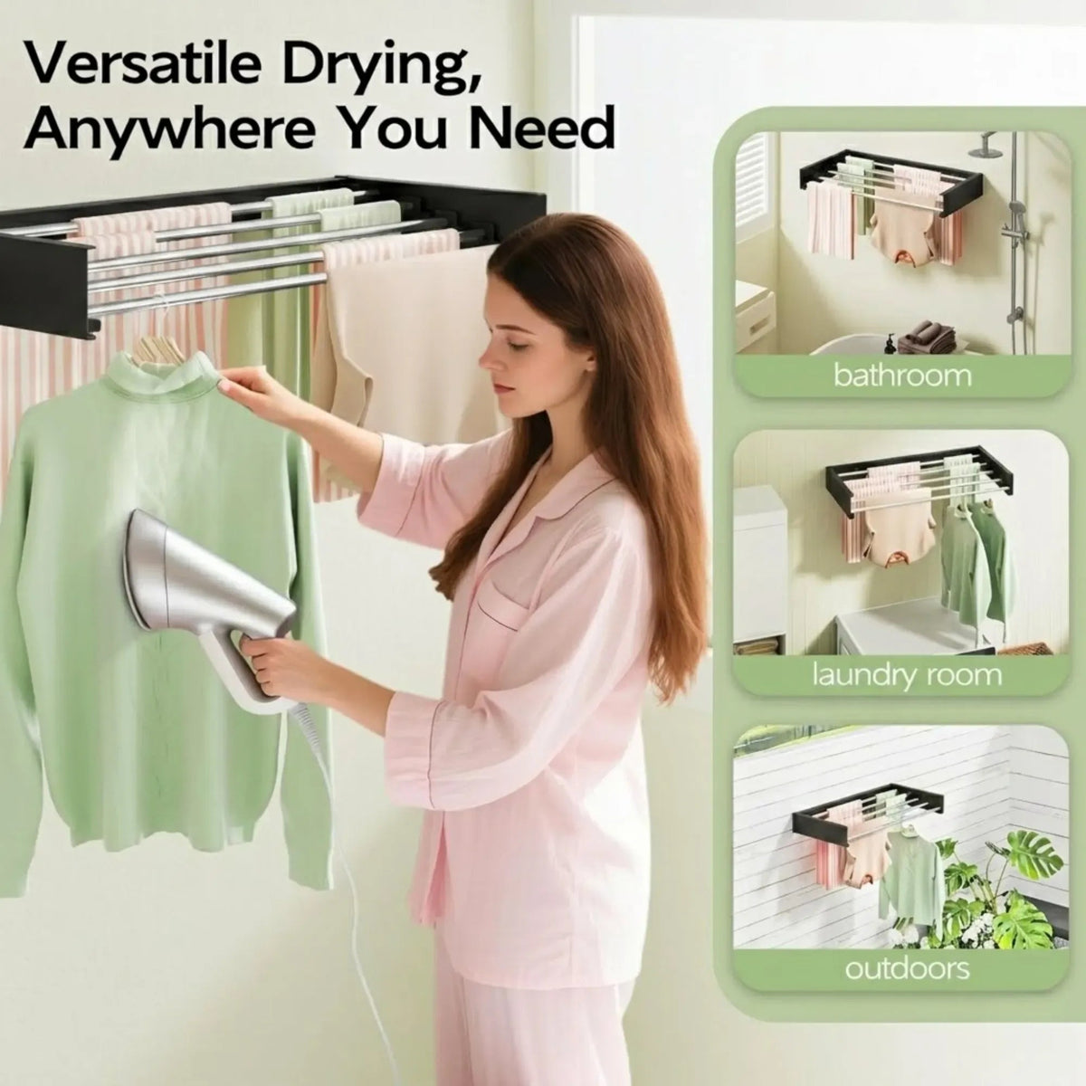 Wall Mounted Foldable Clothes Drying Rack for Balcony - Black - Home & Garden > Storage > Storage Boxes - Rivercity House & Home Co. (ABN 18 642 972 209) - Affordable Modern Furniture Australia