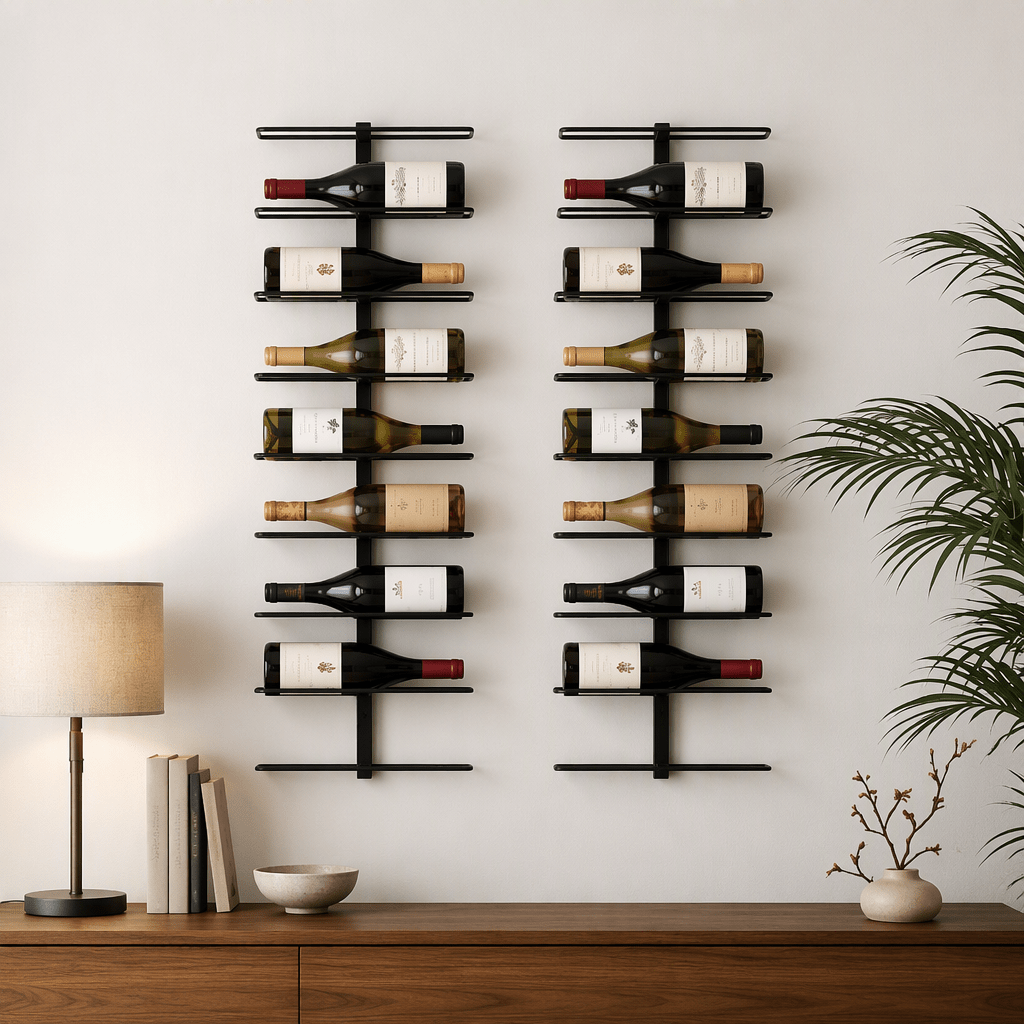 Wall Mounted Wine Rack Holder Set of 2 - 18-Bottle Capacity - Black Metal - Furniture > Dining > Wine Racks - Rivercity House & Home Co. (ABN 18 642 972 209) - Affordable Modern Furniture Australia