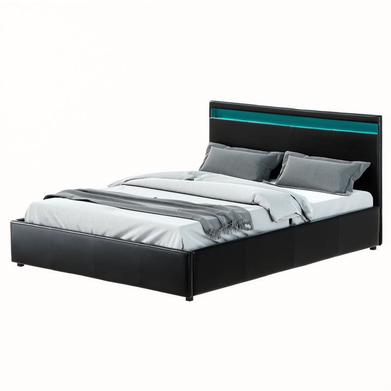 Wanda LED Storage Queen Bed Frame Black - Rivercity House & Home Co. (ABN 18 642 972 209) - Affordable Modern Furniture Australia