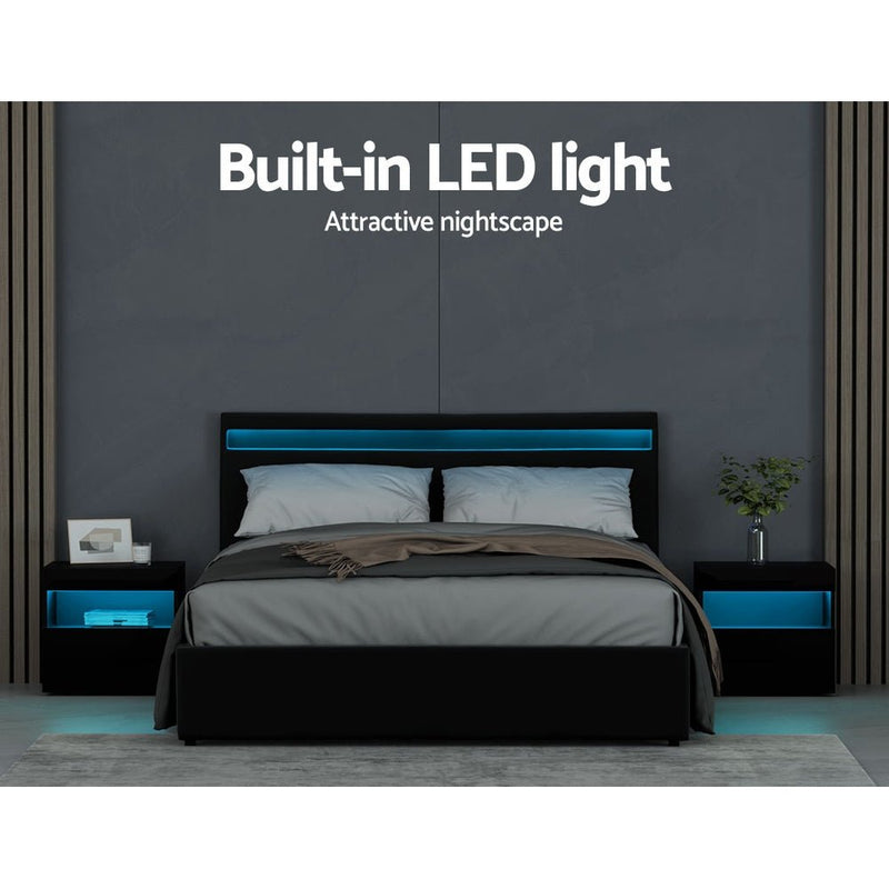 Wanda LED Storage Queen Bed Frame Black - Rivercity House & Home Co. (ABN 18 642 972 209) - Affordable Modern Furniture Australia