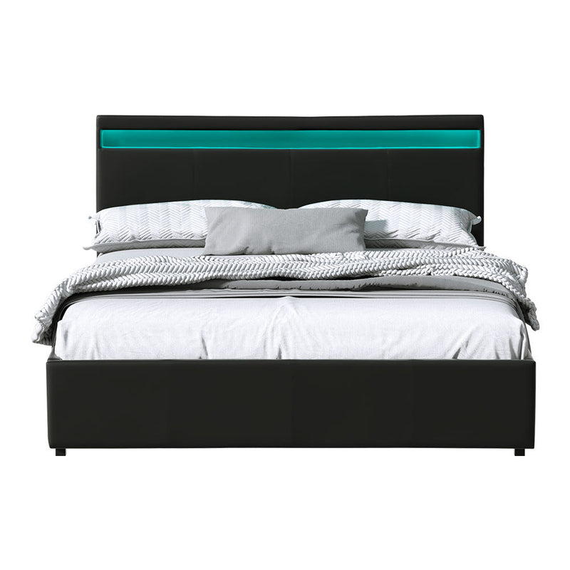 Wanda LED Storage Queen Bed Frame Black - Rivercity House & Home Co. (ABN 18 642 972 209) - Affordable Modern Furniture Australia