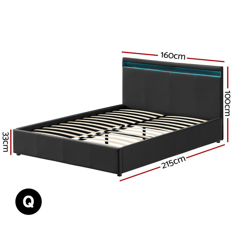 Wanda LED Storage Queen Bed Frame Black - Rivercity House & Home Co. (ABN 18 642 972 209) - Affordable Modern Furniture Australia