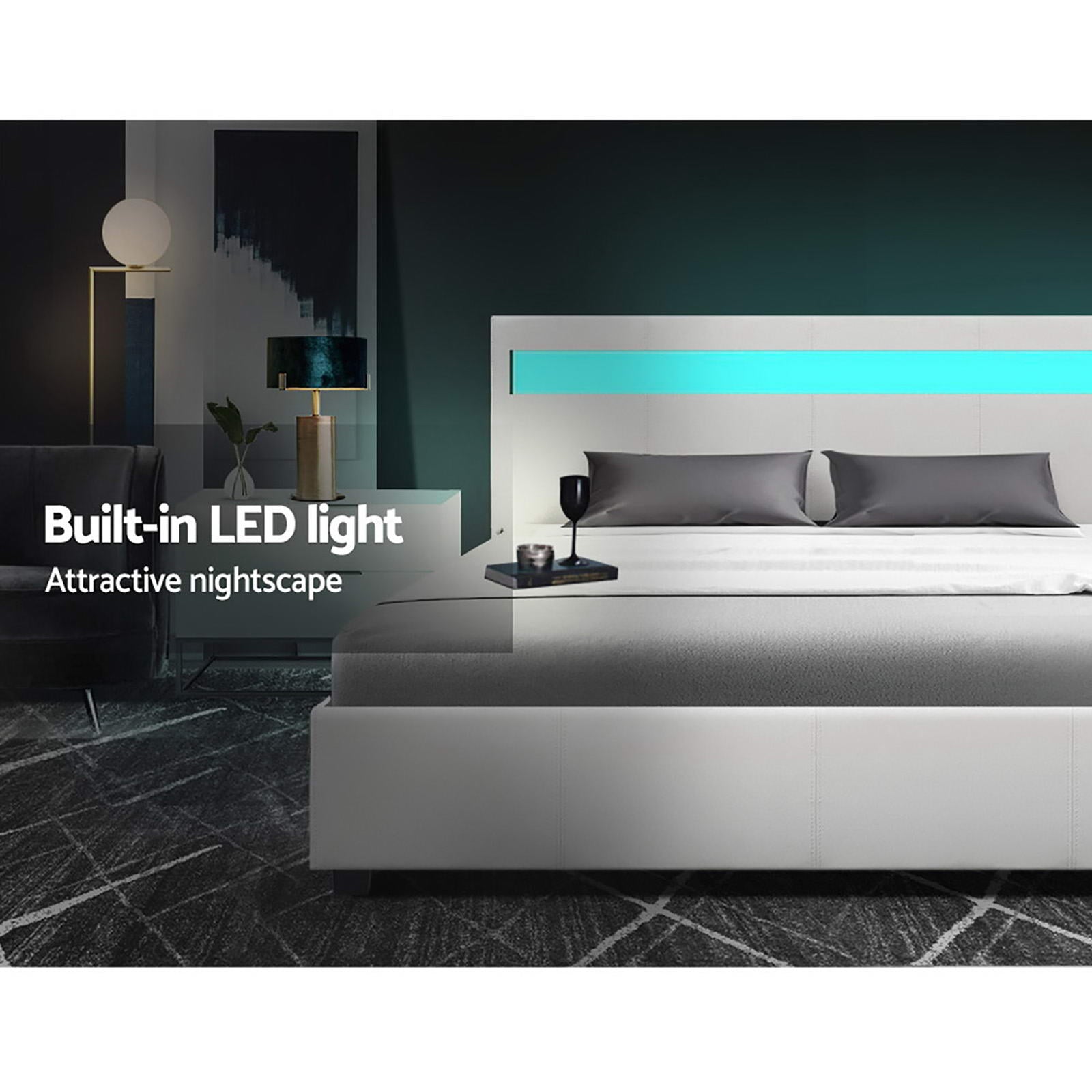 Wanda LED Storage Queen Bed Frame White - Rivercity House & Home Co. (ABN 18 642 972 209) - Affordable Modern Furniture Australia