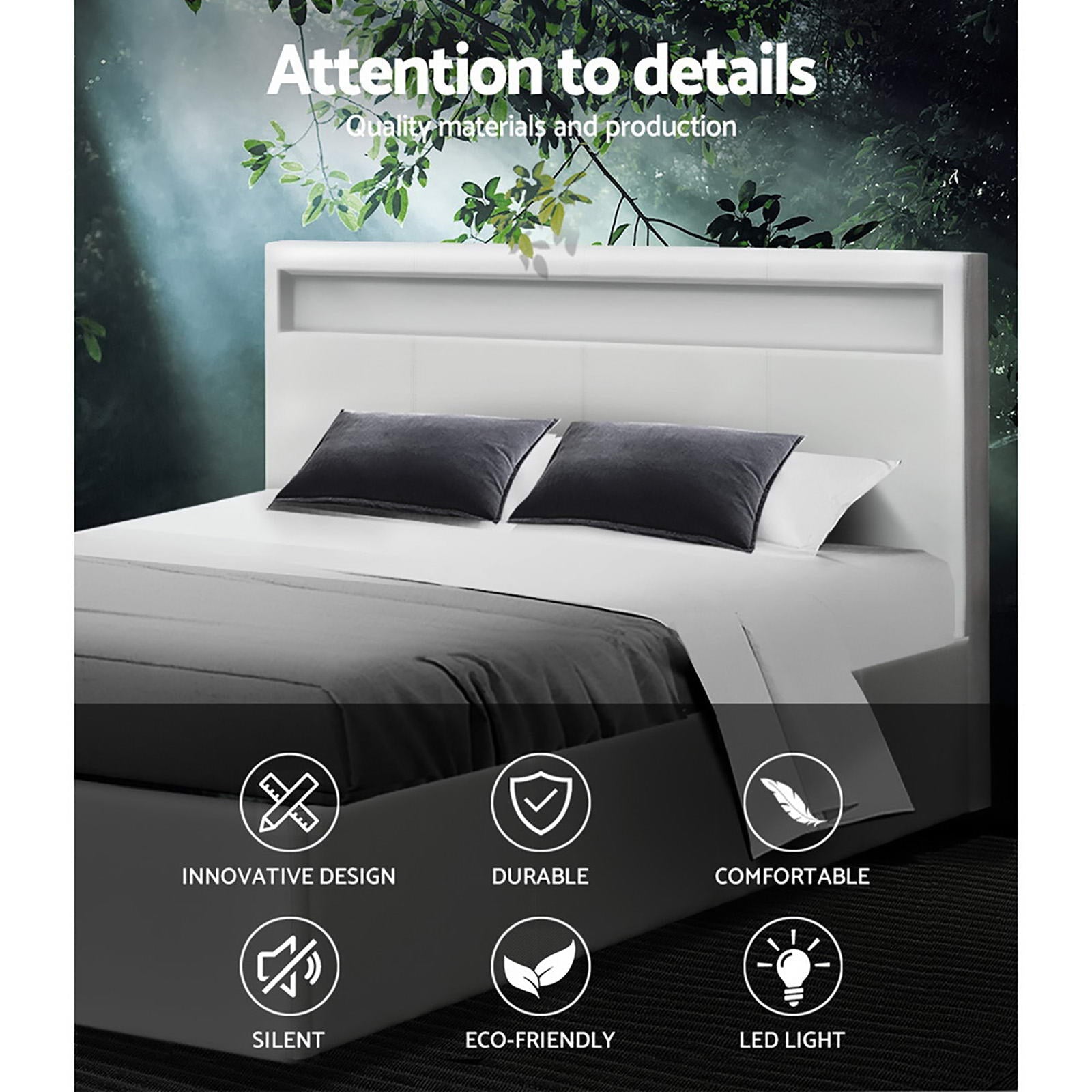 Wanda LED Storage Queen Bed Frame White - Rivercity House & Home Co. (ABN 18 642 972 209) - Affordable Modern Furniture Australia