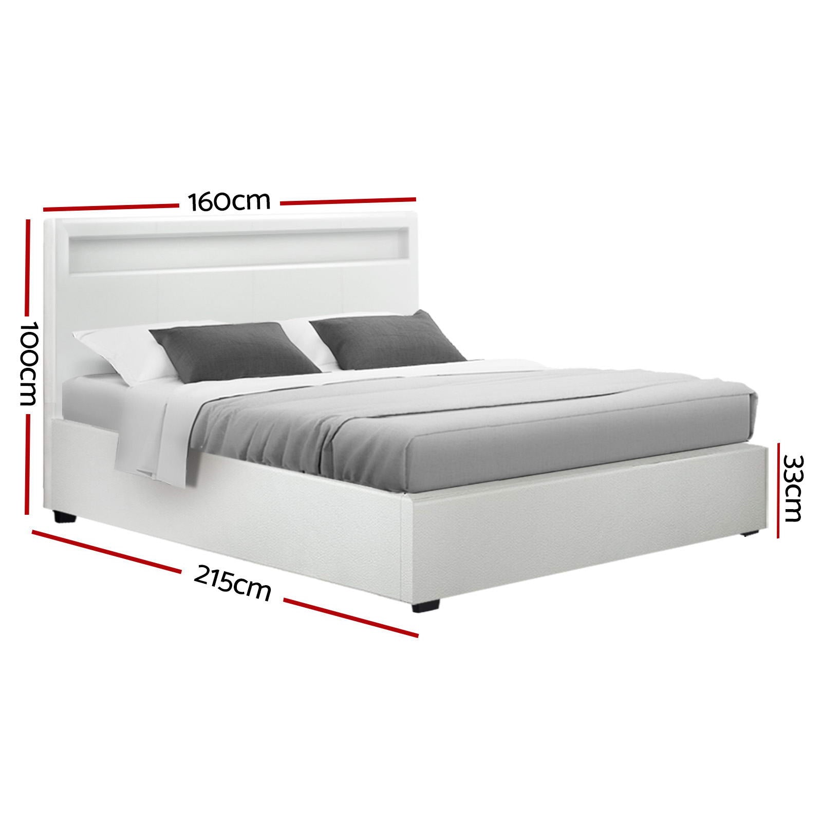 Wanda LED Storage Queen Bed Frame White - Rivercity House & Home Co. (ABN 18 642 972 209) - Affordable Modern Furniture Australia