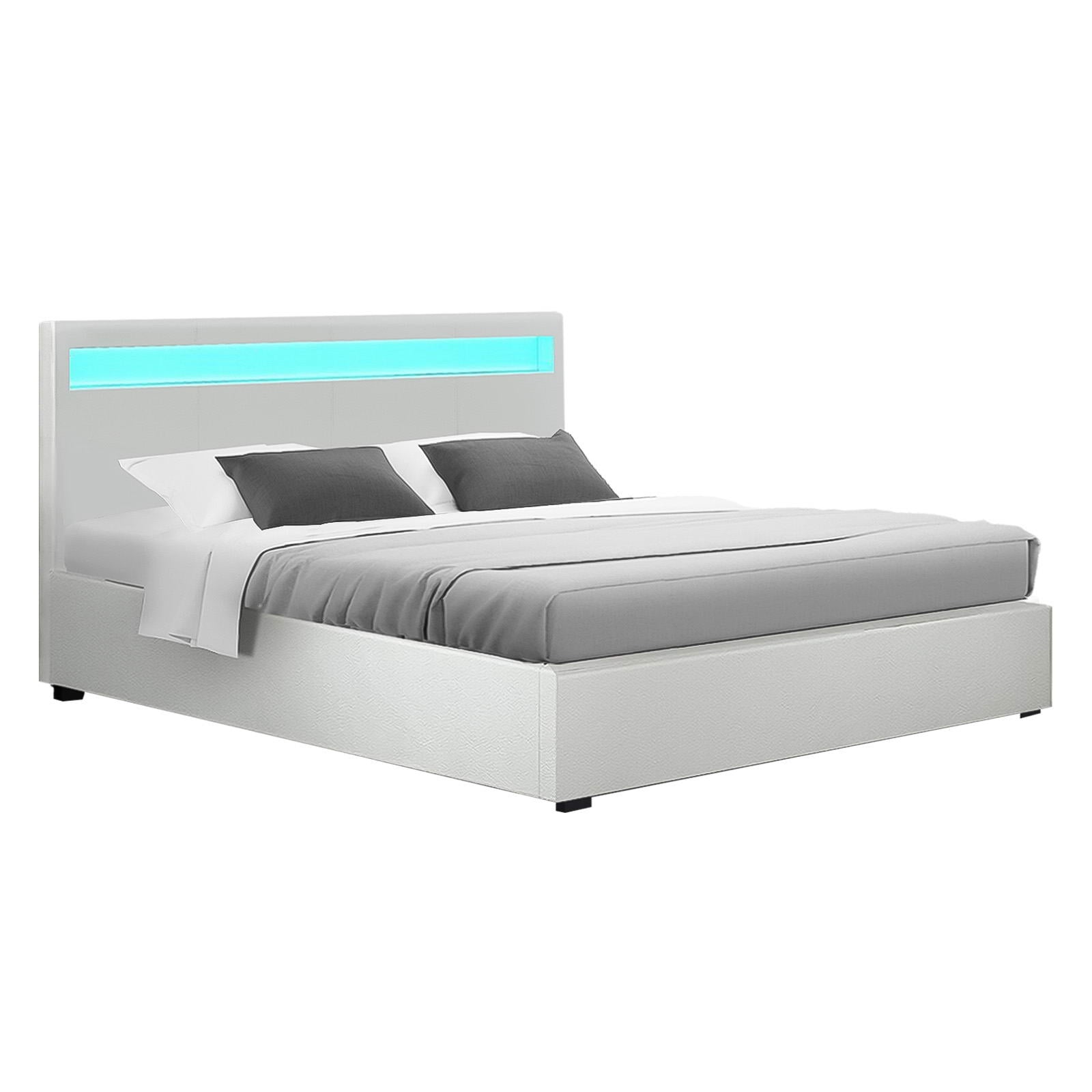 Wanda LED Storage Queen Bed Frame White - Rivercity House & Home Co. (ABN 18 642 972 209) - Affordable Modern Furniture Australia