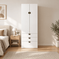 Wardrobe Cabinet with 3 Drawers, Shelf & Hanging Rod for Bedroom Clothes Storage