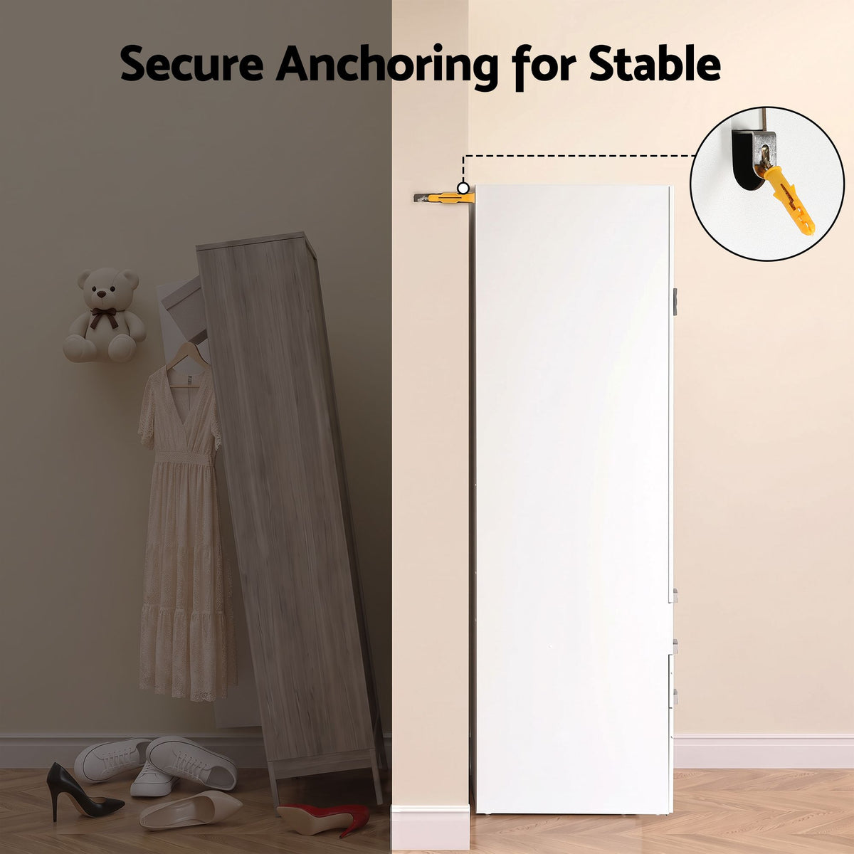 Wardrobe Cabinet with 3 Drawers, Shelf & Hanging Rod for Bedroom Clothes Storage - Home & Garden > Storage > Clothing & Wardrobe Storage - Rivercity House & Home Co. (ABN 18 642 972 209) - Affordable Modern Furniture Australia
