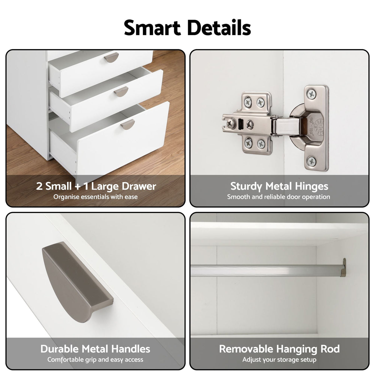 Wardrobe Cabinet with 3 Drawers, Shelf & Hanging Rod for Bedroom Clothes Storage - Home & Garden > Storage > Clothing & Wardrobe Storage - Rivercity House & Home Co. (ABN 18 642 972 209) - Affordable Modern Furniture Australia