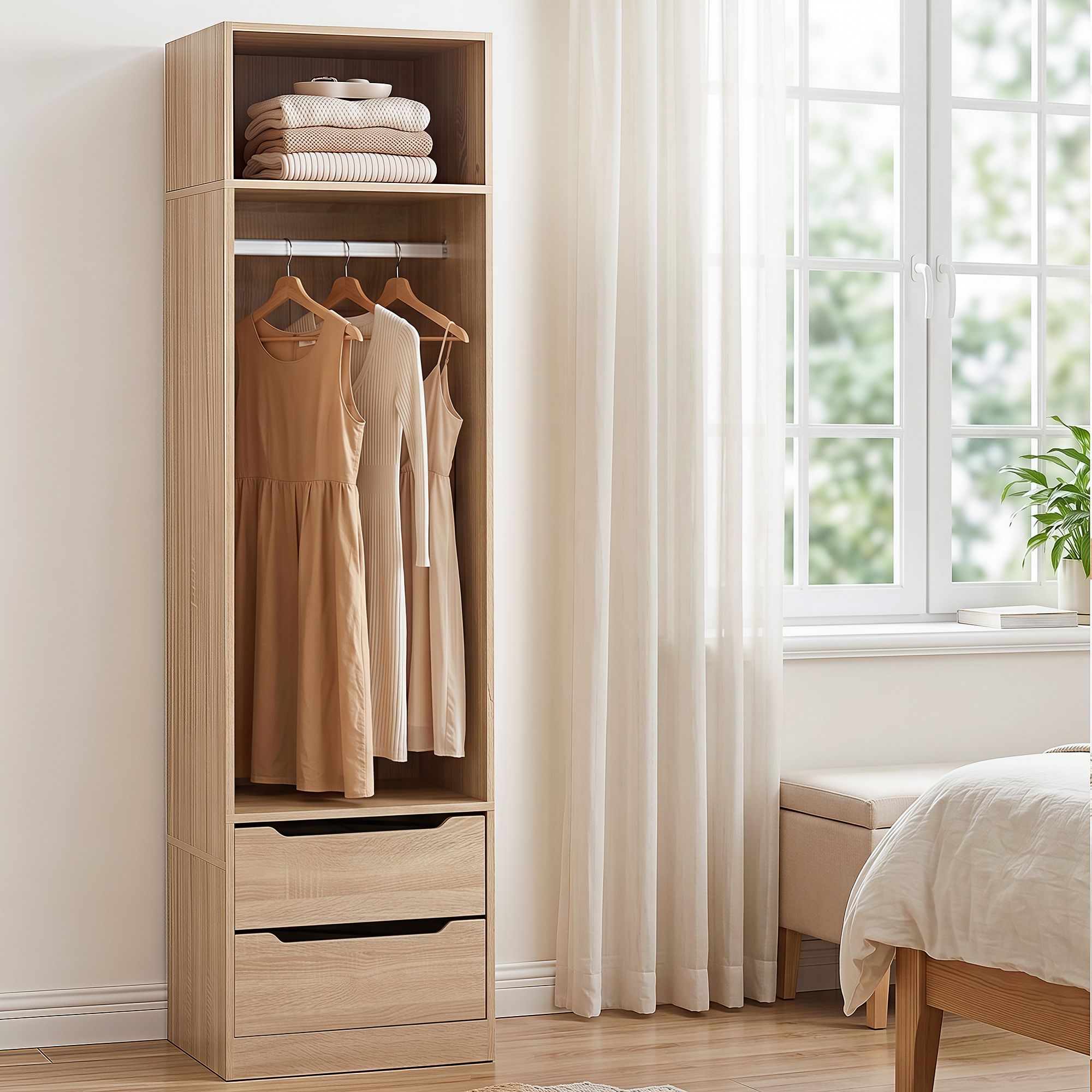 Wardrobe Clothes Closet Storage Organizer Pine - Home & Garden > Storage > Clothing & Wardrobe Storage - Rivercity House & Home Co. (ABN 18 642 972 209) - Affordable Modern Furniture Australia