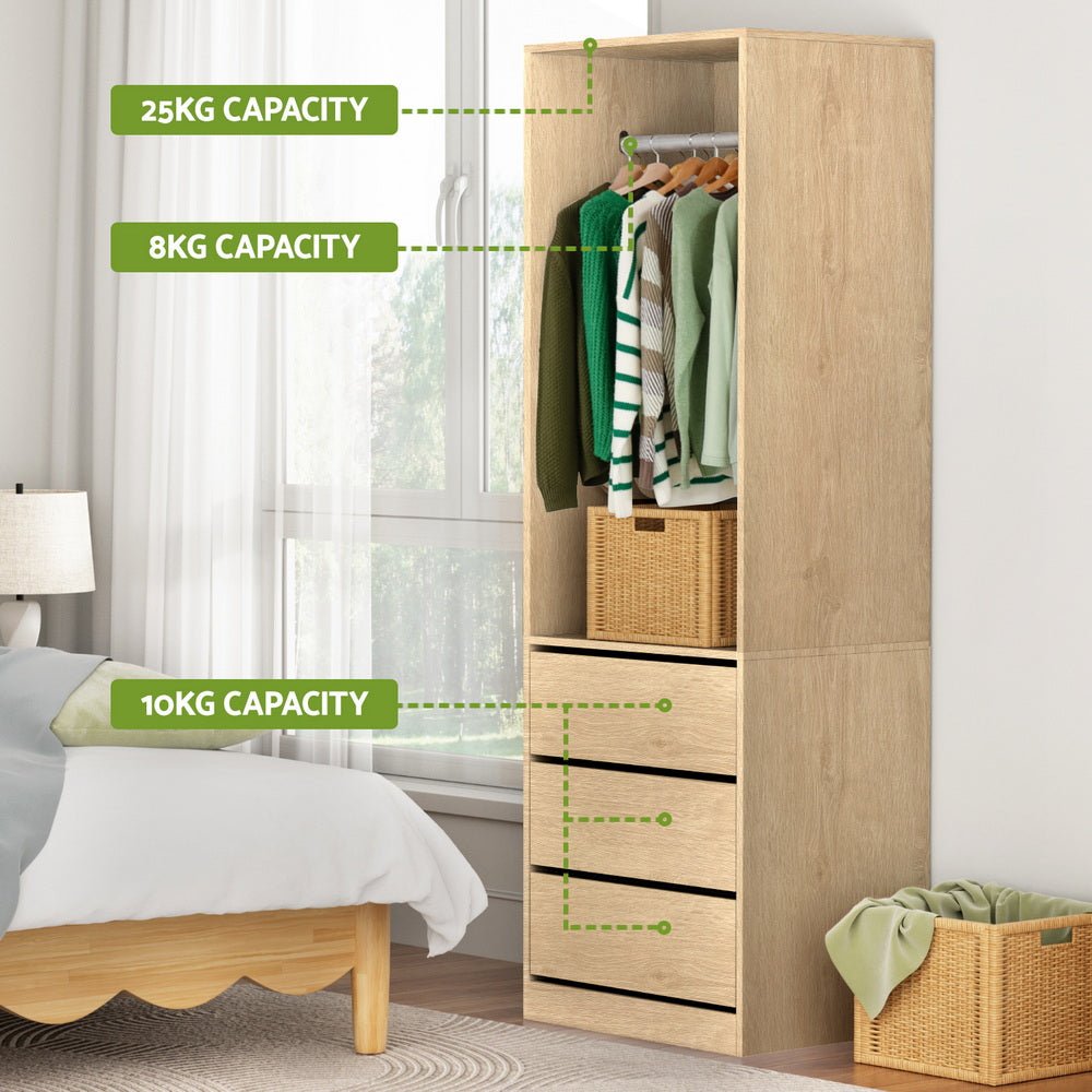 Wardrobe Clothes Closet Storage Organizer Pine - Home & Garden > Storage > Clothing & Wardrobe Storage - Rivercity House & Home Co. (ABN 18 642 972 209) - Affordable Modern Furniture Australia