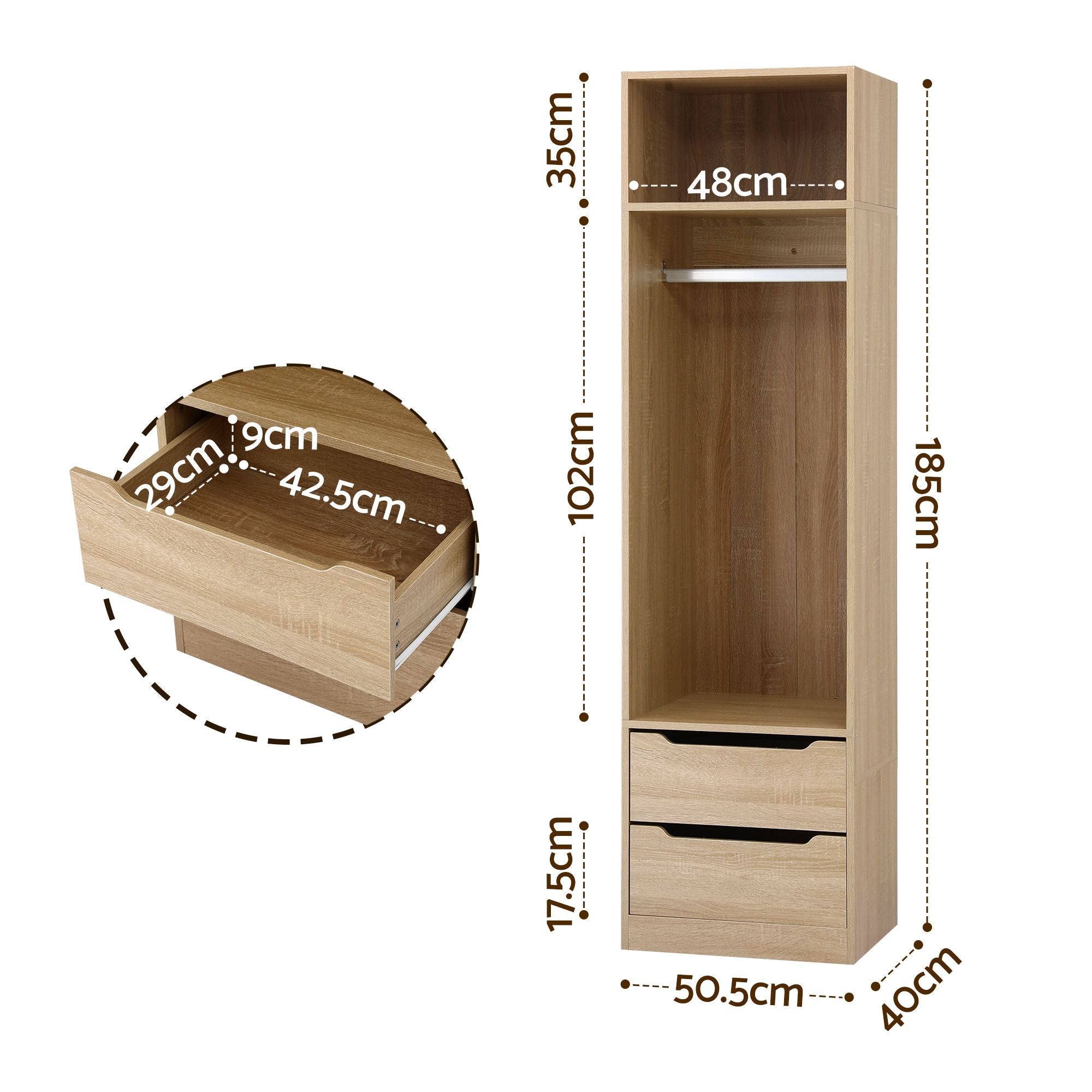 Wardrobe Clothes Closet Storage Organizer Pine - Home & Garden > Storage > Clothing & Wardrobe Storage - Rivercity House & Home Co. (ABN 18 642 972 209) - Affordable Modern Furniture Australia