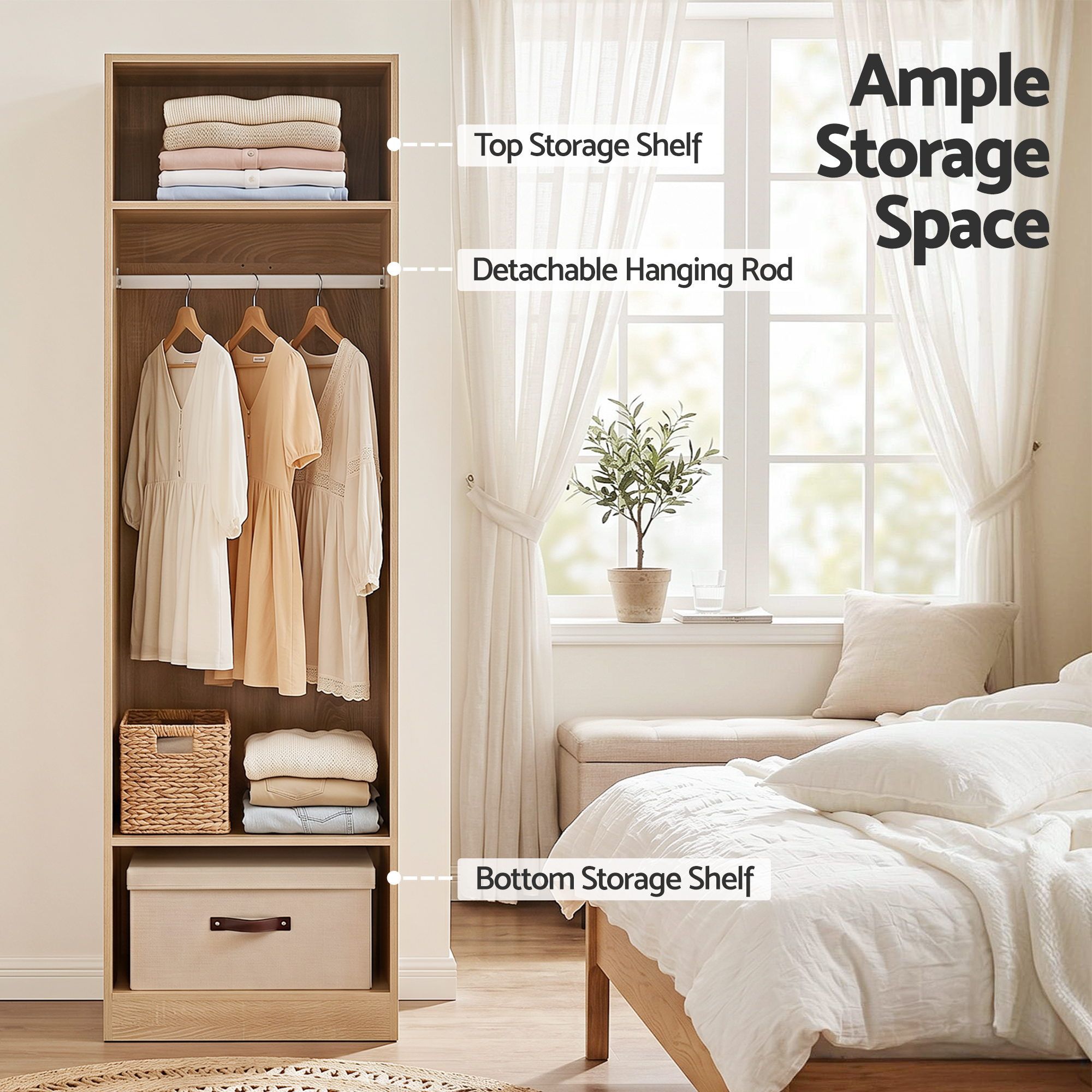Wardrobe Clothes Closet Storage Organizer Shelf Pine - Home & Garden > Storage > Clothing & Wardrobe Storage - Rivercity House & Home Co. (ABN 18 642 972 209) - Affordable Modern Furniture Australia