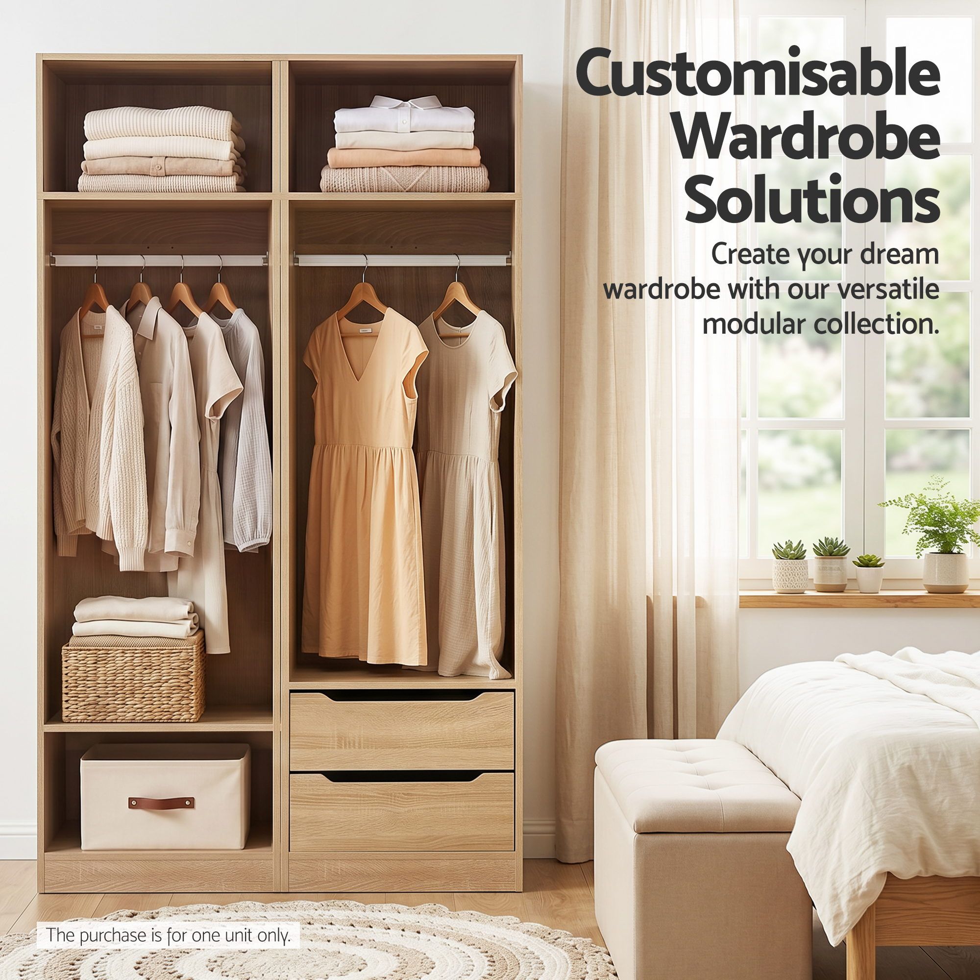 Wardrobe Clothes Closet Storage Organizer Shelf Pine - Home & Garden > Storage > Clothing & Wardrobe Storage - Rivercity House & Home Co. (ABN 18 642 972 209) - Affordable Modern Furniture Australia