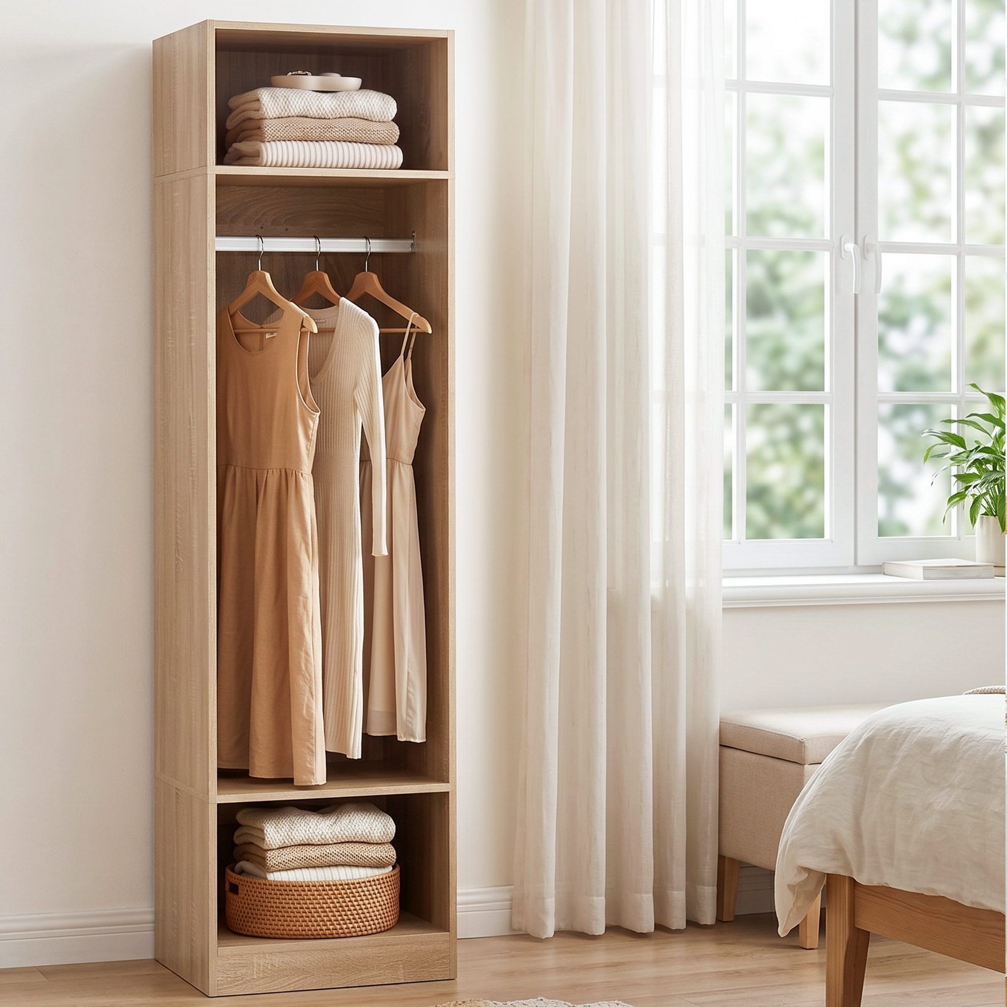 Wardrobe Clothes Closet Storage Organizer Shelf Pine - Home & Garden > Storage > Clothing & Wardrobe Storage - Rivercity House & Home Co. (ABN 18 642 972 209) - Affordable Modern Furniture Australia