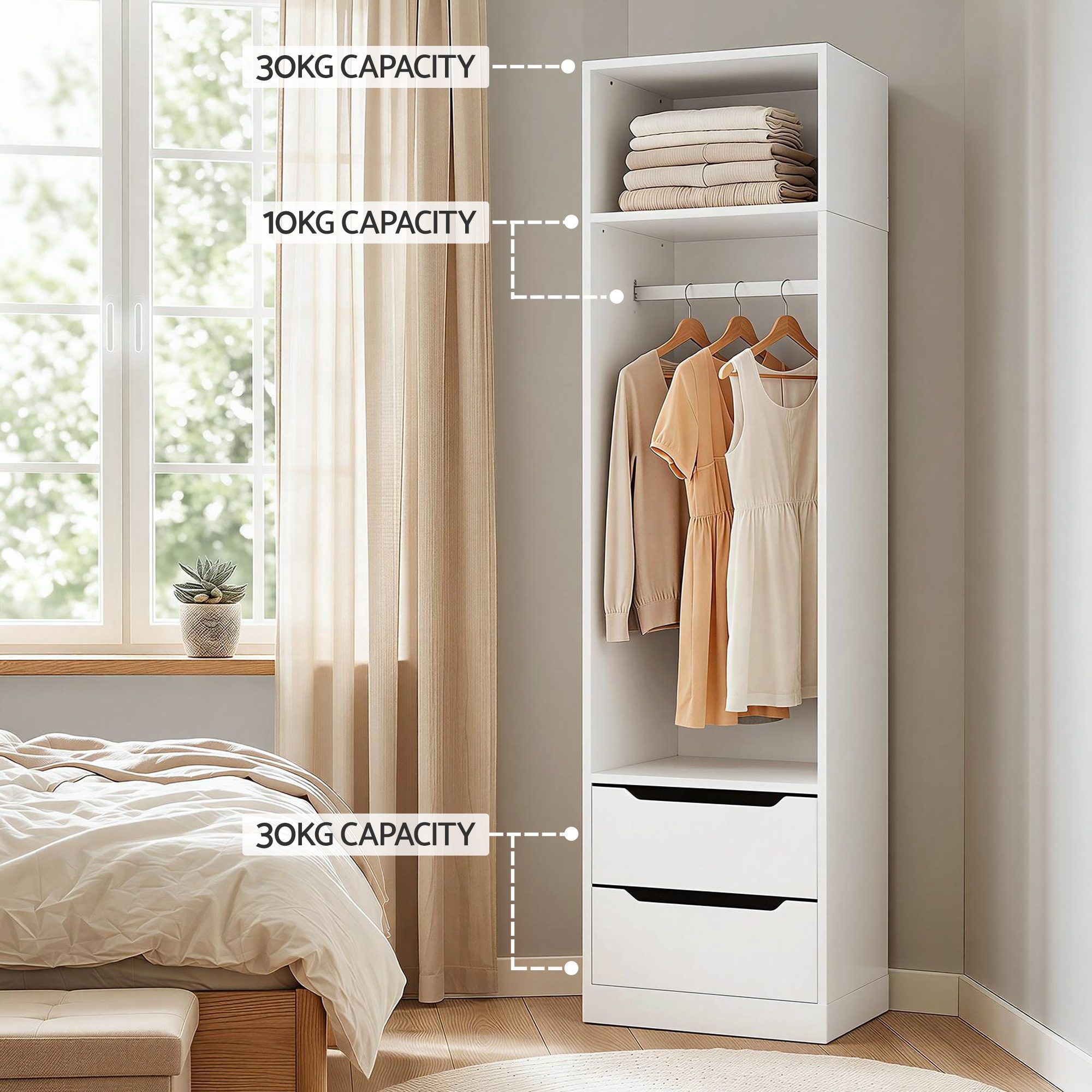 Wardrobe Clothes Closet Storage Organizer White - Home & Garden > Storage > Clothing & Wardrobe Storage - Rivercity House & Home Co. (ABN 18 642 972 209) - Affordable Modern Furniture Australia