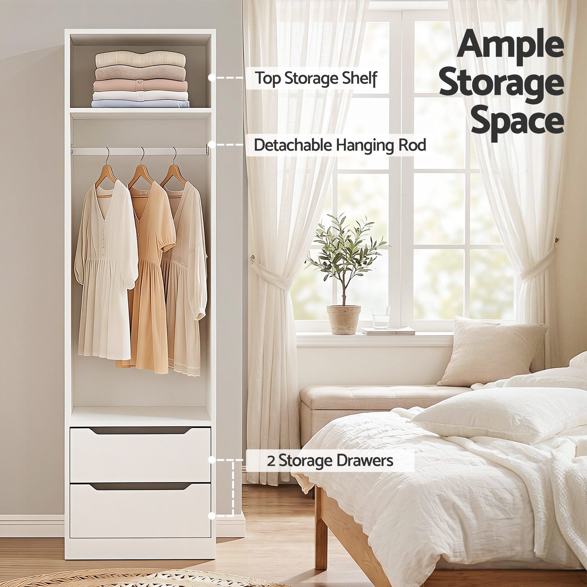 Wardrobe Clothes Closet Storage Organizer White - Home & Garden > Storage > Clothing & Wardrobe Storage - Rivercity House & Home Co. (ABN 18 642 972 209) - Affordable Modern Furniture Australia