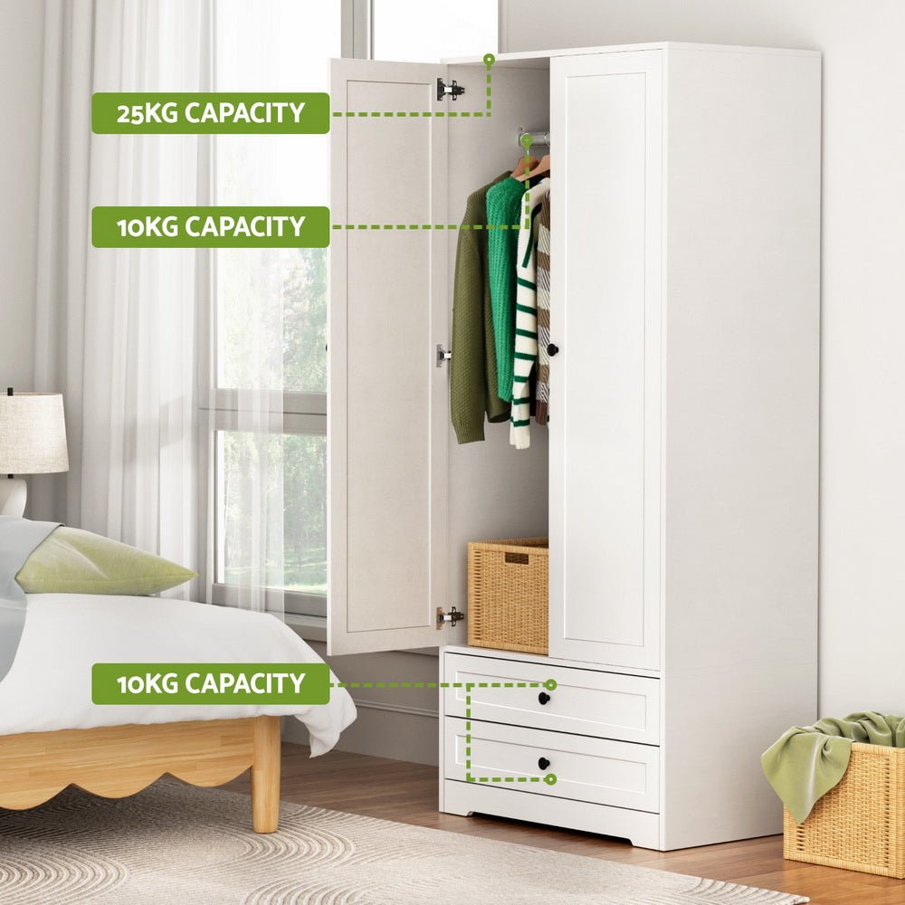 Wardrobe Clothes Closet Storage Organizer with 2 Doors White - Home & Garden > Storage > Clothing & Wardrobe Storage - Rivercity House & Home Co. (ABN 18 642 972 209) - Affordable Modern Furniture Australia