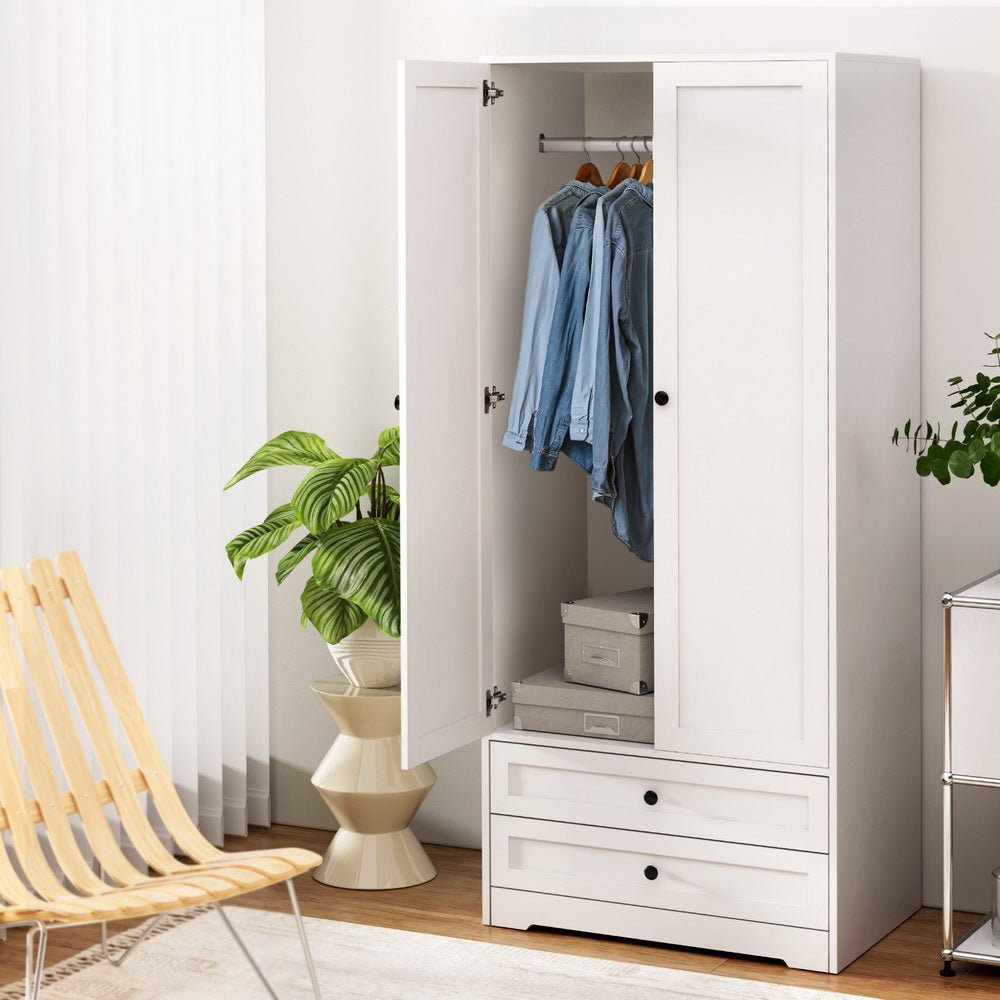 Wardrobe Clothes Closet Storage Organizer with 2 Doors White - Home & Garden > Storage > Clothing & Wardrobe Storage - Rivercity House & Home Co. (ABN 18 642 972 209) - Affordable Modern Furniture Australia