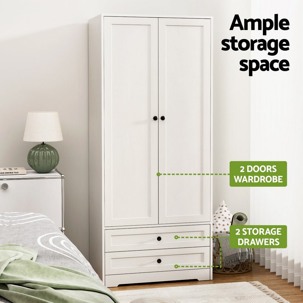 Wardrobe Clothes Closet Storage Organizer with 2 Doors White - Home & Garden > Storage > Clothing & Wardrobe Storage - Rivercity House & Home Co. (ABN 18 642 972 209) - Affordable Modern Furniture Australia