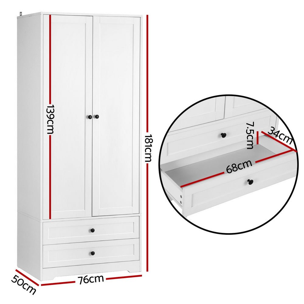 Wardrobe Clothes Closet Storage Organizer with 2 Doors White - Home & Garden > Storage > Clothing & Wardrobe Storage - Rivercity House & Home Co. (ABN 18 642 972 209) - Affordable Modern Furniture Australia
