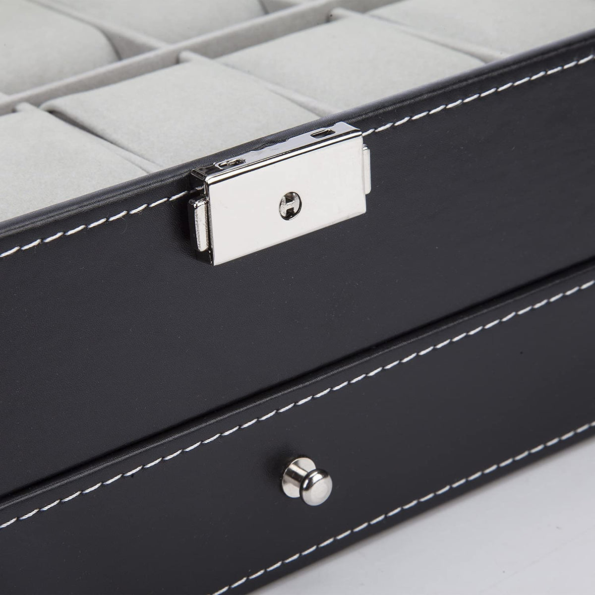 Watch Box with Drawers 12 Slots 2 Layers Jewellery Display Case - Black Leather - Health & Beauty > Cosmetic Storage > Makeup Organisation & Storage - Rivercity House & Home Co. (ABN 18 642 972 209) - Affordable Modern Furniture Australia