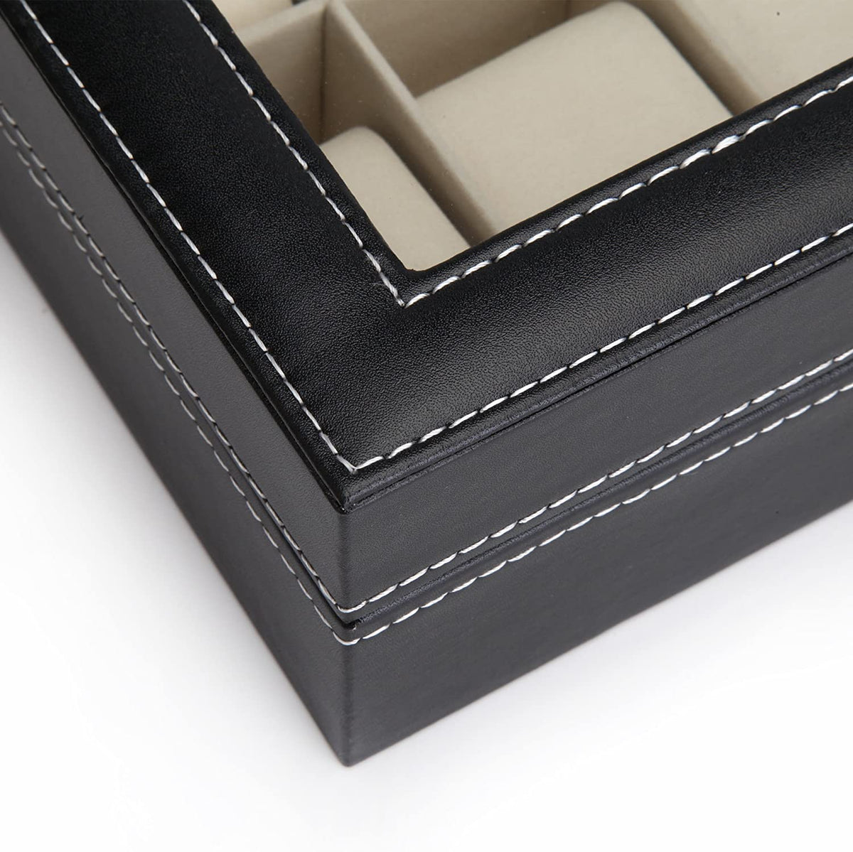 Watch Organizer Display Storage Box with 12 Slots and Glass Lid - Black PU Leather - Home & Garden > Home Office Accessories > Desk Accessories - Rivercity House & Home Co. (ABN 18 642 972 209) - Affordable Modern Furniture Australia