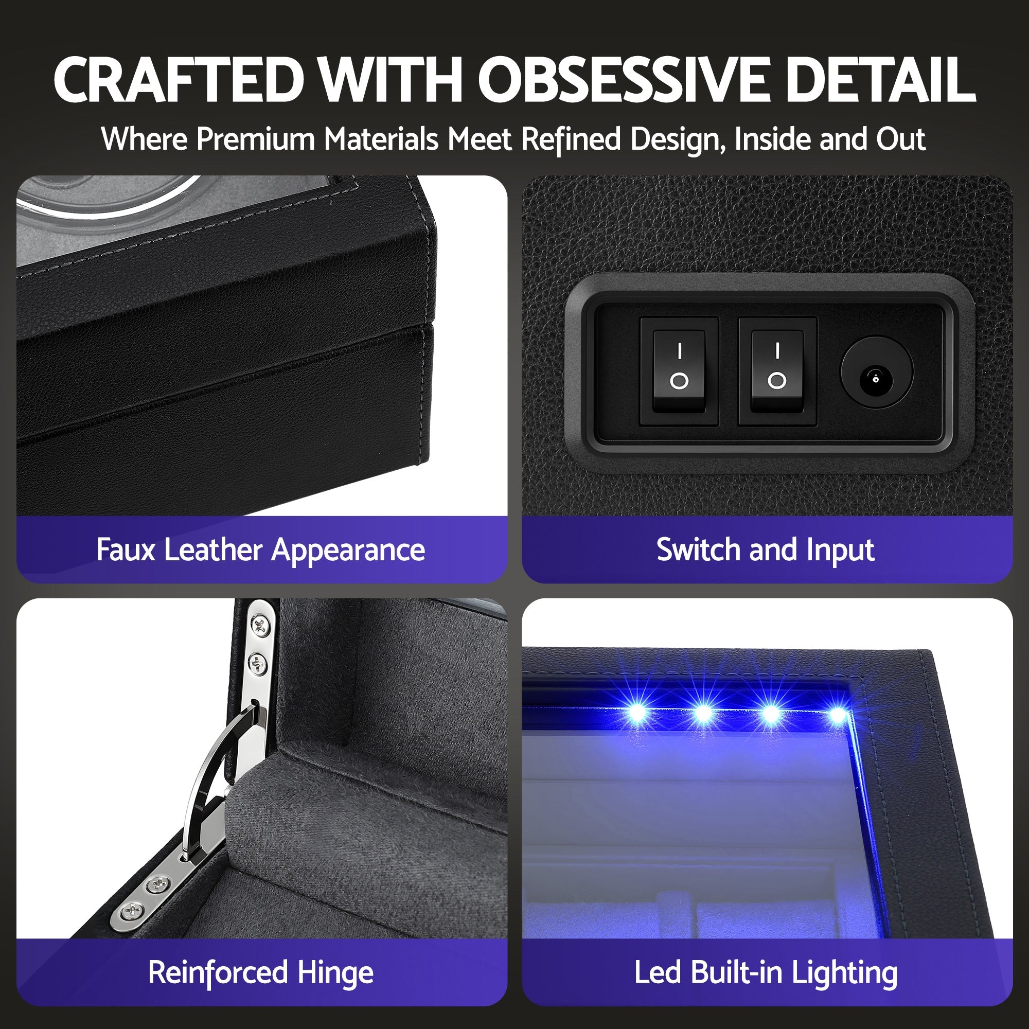 Watch Winder Automatic Double Watch Winder Box LED Black - Fashion > Men's Fashion > Men's Jewellery - Rivercity House & Home Co. (ABN 18 642 972 209) - Affordable Modern Furniture Australia