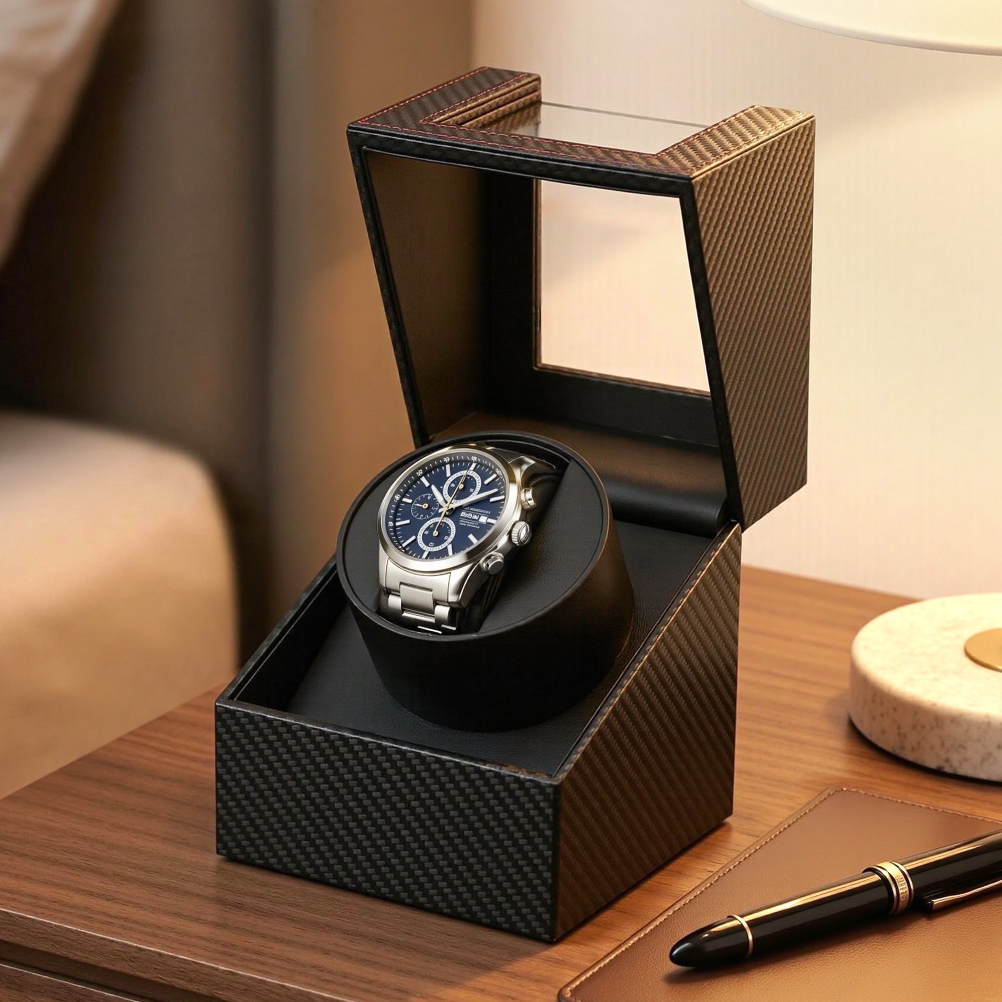 Watch Winder Box Automatic Single Quiet Carbon Fibre Black - Fashion > Men's Fashion > Men's Accessories - Rivercity House & Home Co. (ABN 18 642 972 209) - Affordable Modern Furniture Australia