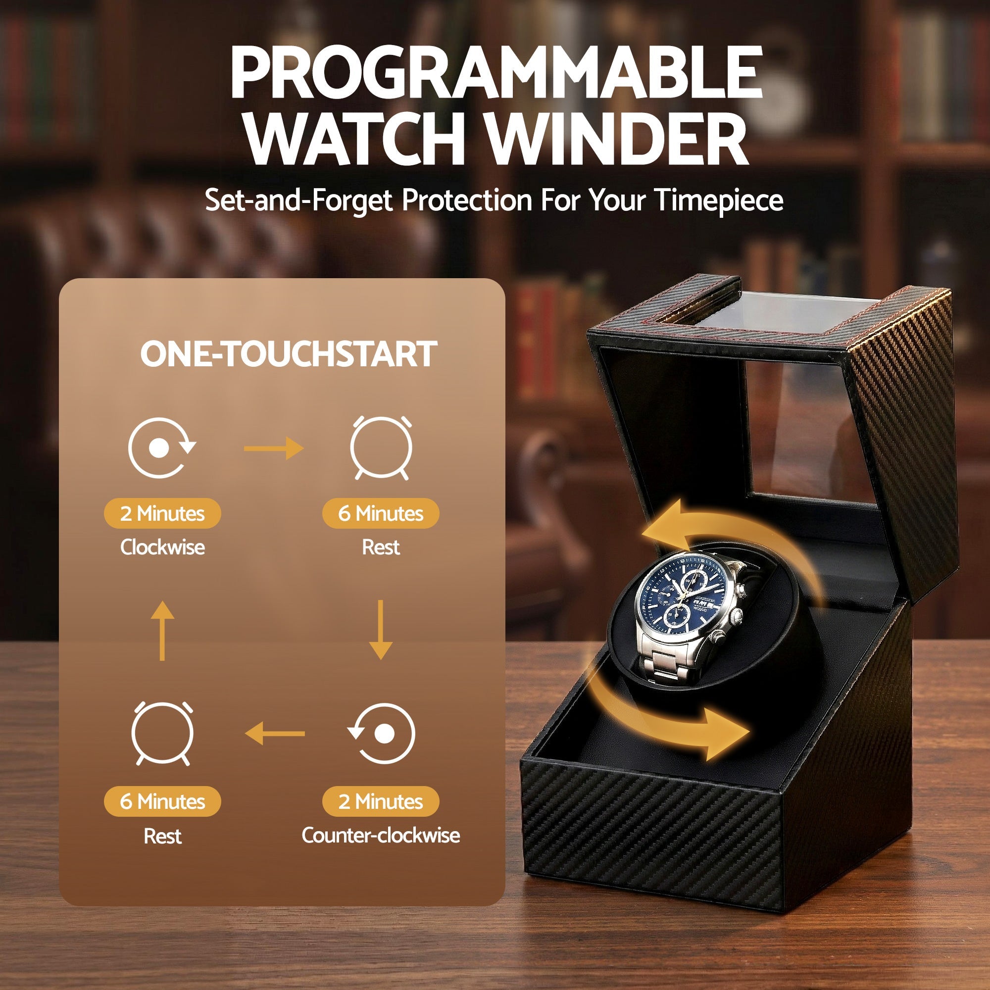 Watch Winder Box Automatic Single Quiet Carbon Fibre Black - Fashion > Men's Fashion > Men's Accessories - Rivercity House & Home Co. (ABN 18 642 972 209) - Affordable Modern Furniture Australia