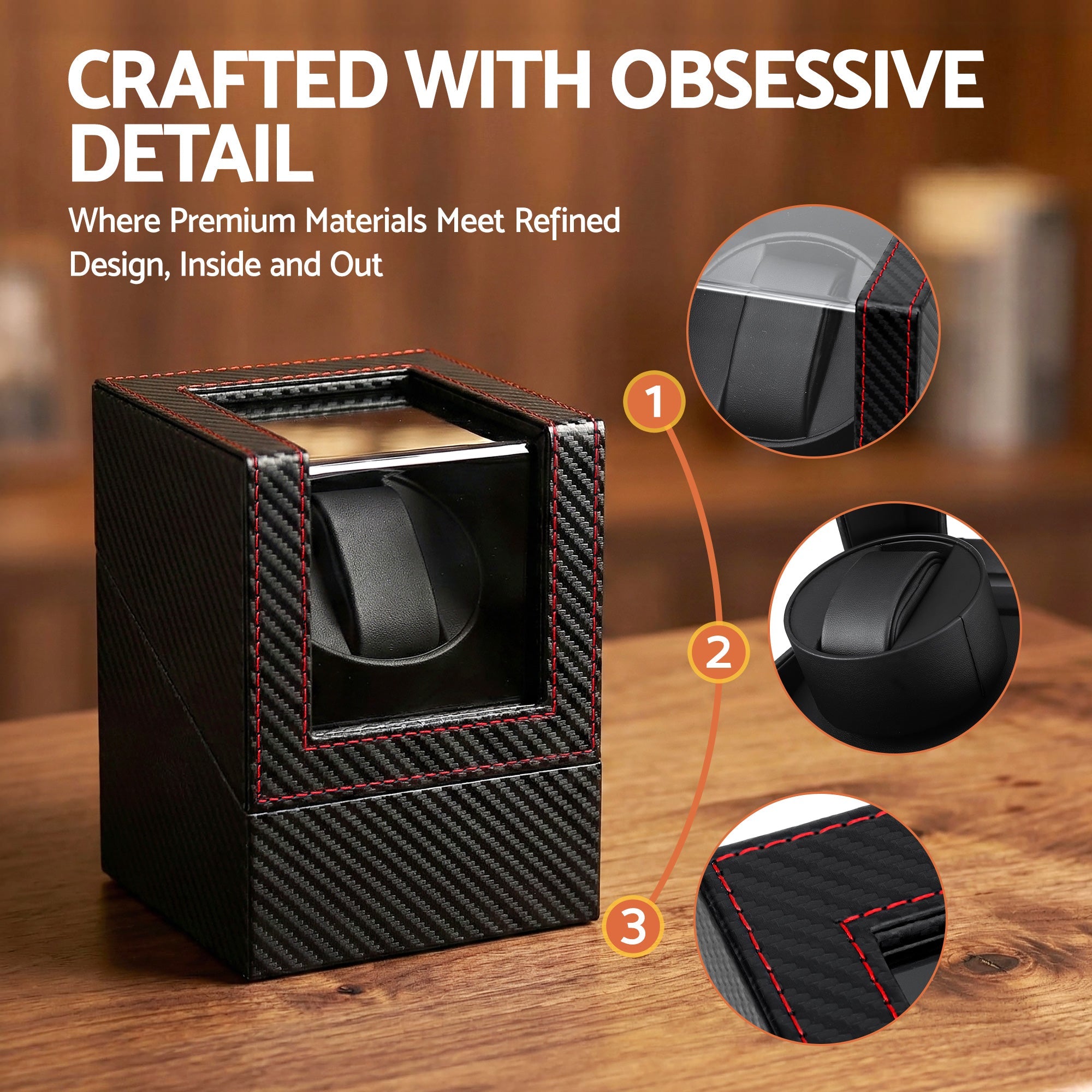 Watch Winder Box Automatic Single Quiet Carbon Fibre Black - Fashion > Men's Fashion > Men's Accessories - Rivercity House & Home Co. (ABN 18 642 972 209) - Affordable Modern Furniture Australia