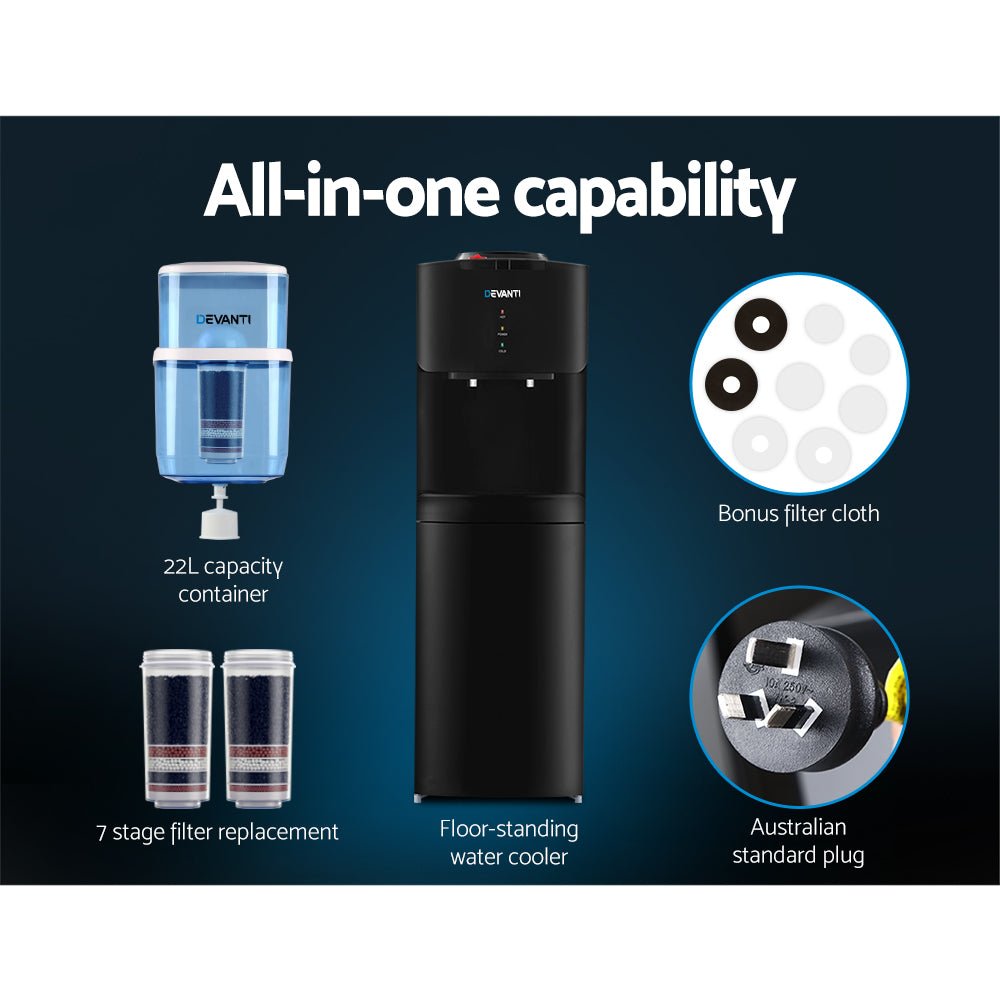 Water Cooler Dispenser Stand 22L Bottle Black w/2 Filter - Appliances > Kitchen Appliances > Water Dispensers - Rivercity House & Home Co. (ABN 18 642 972 209) - Affordable Modern Furniture Australia
