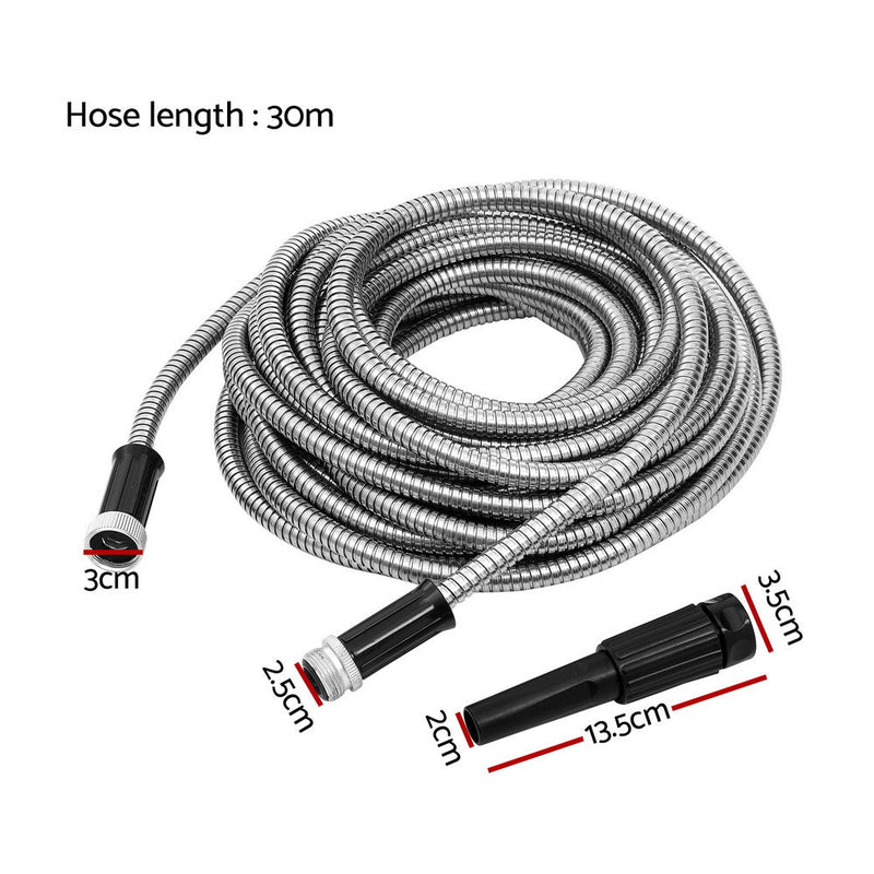 Water Hose Stainless Steel 30M with Spray Nozzle - Home & Garden > Home & Garden Others - Rivercity House & Home Co. (ABN 18 642 972 209) - Affordable Modern Furniture Australia