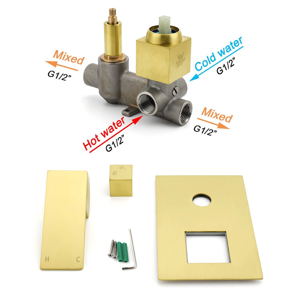 Watermark 1/2 Inch Shower Mixer Diverter Brushed Gold Square Stainless Steel Set - Furniture > Bathroom > Shower Heads & Screens - Rivercity House & Home Co. (ABN 18 642 972 209) - Affordable Modern Furniture Australia
