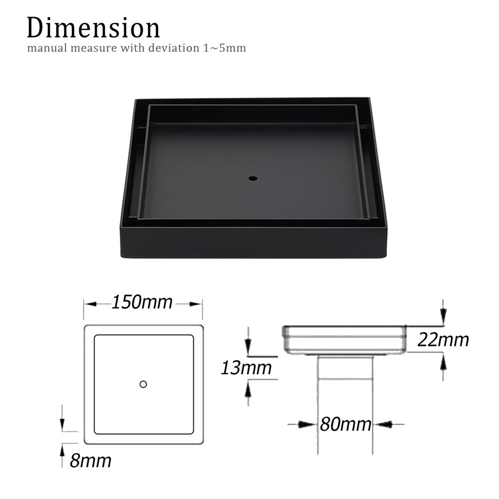 Watermark Black 150x150mm Tile Insert Floor Drain Shower Grate 80mm Waste Outlet - Furniture > Bathroom > Shower Heads & Screens - Rivercity House & Home Co. (ABN 18 642 972 209) - Affordable Modern Furniture Australia