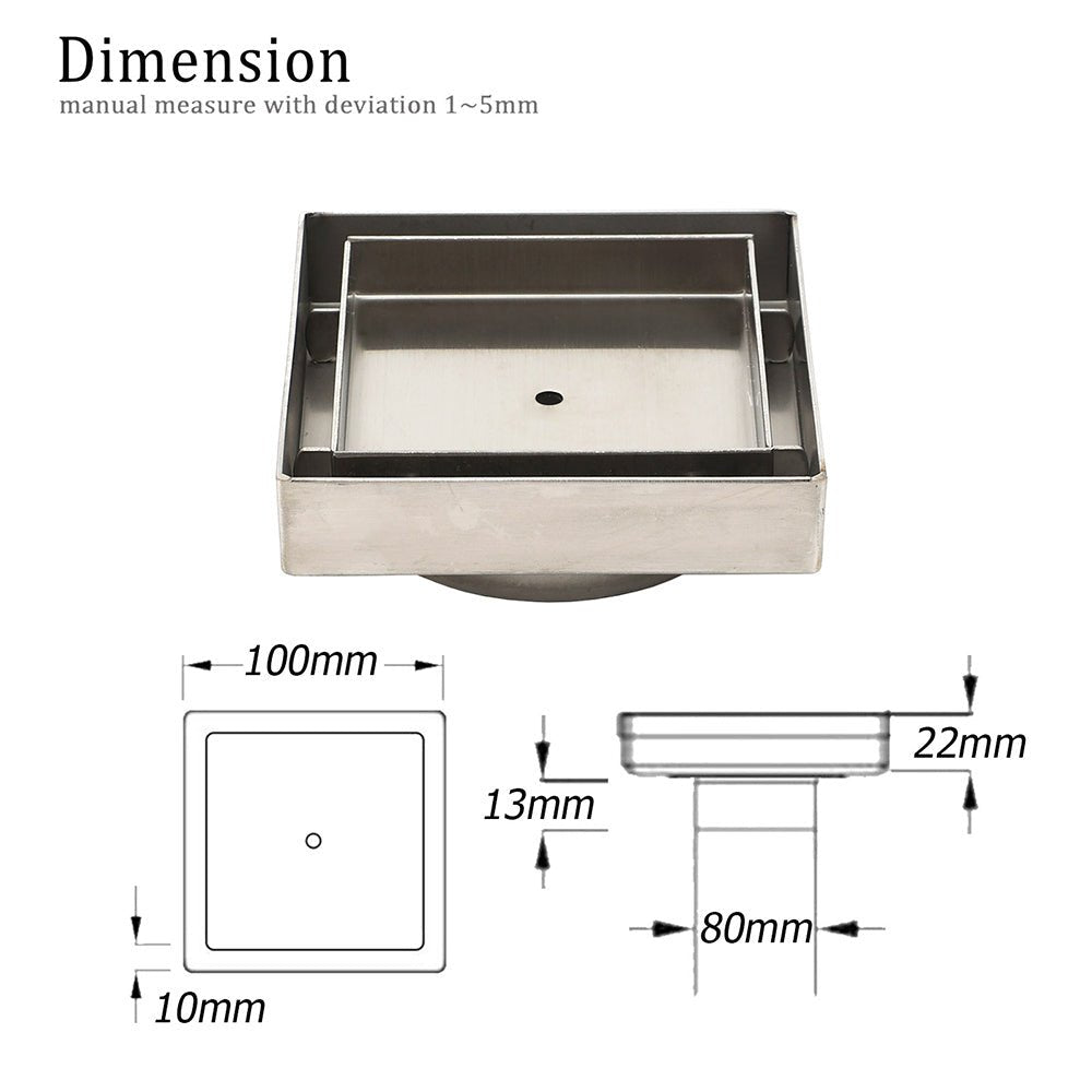 WaterMark Brushed 100mm Square Tile Insert Shower Grate Floor Drain 80mm Waste - Furniture > Bathroom > Shower Heads & Screens - Rivercity House & Home Co. (ABN 18 642 972 209) - Affordable Modern Furniture Australia
