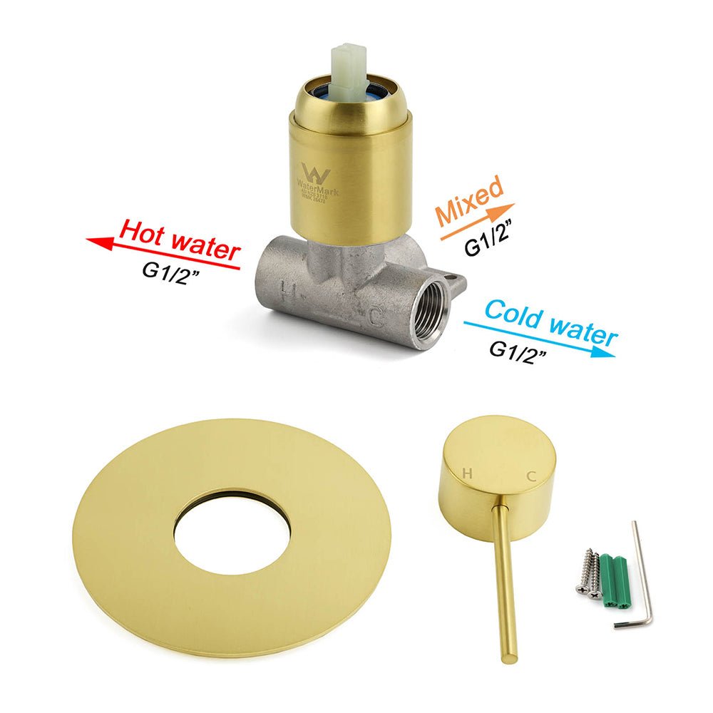 Watermark Brushed Gold Round Bathroom Shower Hot Cold Mixer Ceramic Cartridge OZ - Furniture > Bathroom > Shower Heads & Screens - Rivercity House & Home Co. (ABN 18 642 972 209) - Affordable Modern Furniture Australia