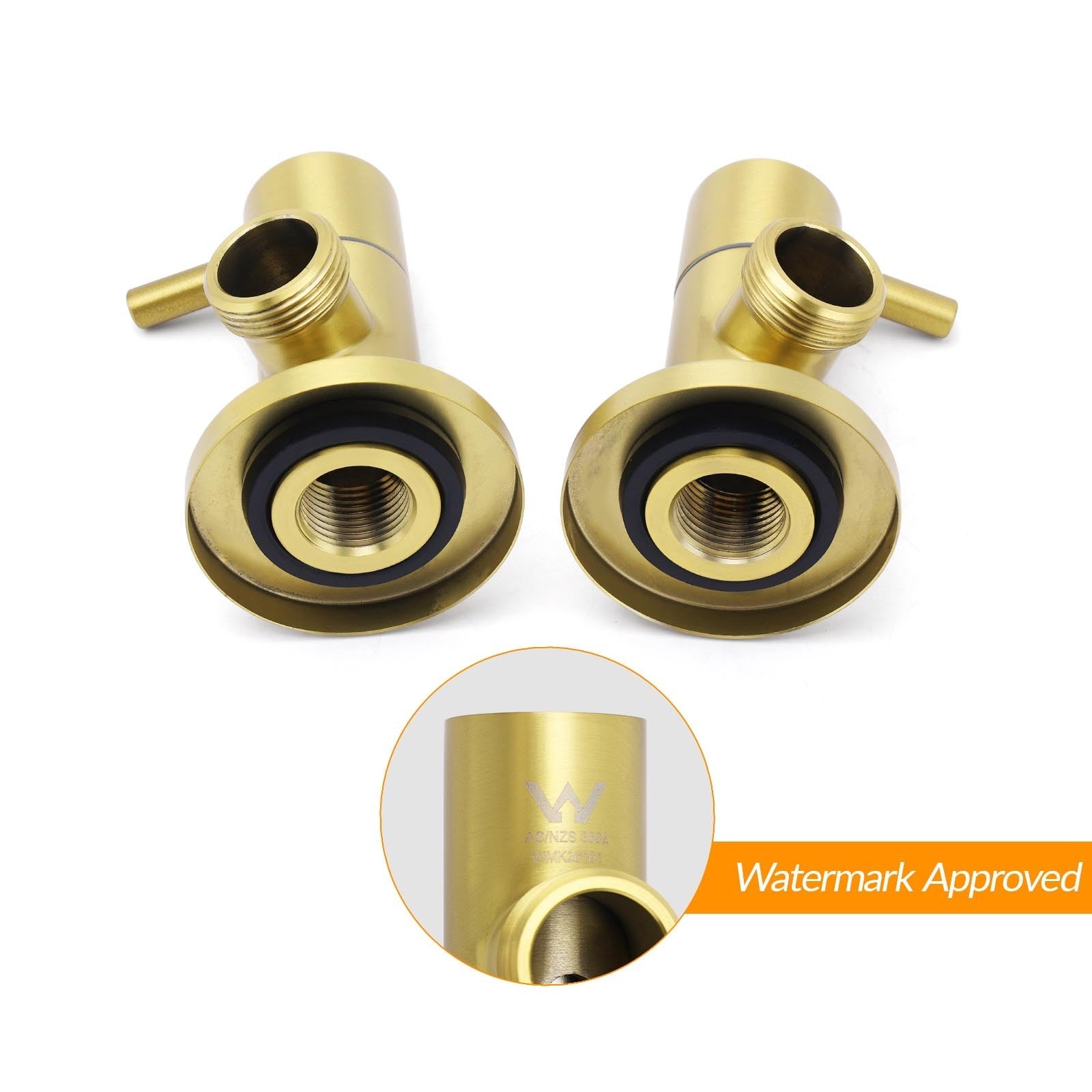 Watermark Brushed Gold Round Washing Machine 1/4 Turn Hot Cold Twin Taps Set - Furniture > Bathroom > Shower Heads & Screens - Rivercity House & Home Co. (ABN 18 642 972 209) - Affordable Modern Furniture Australia