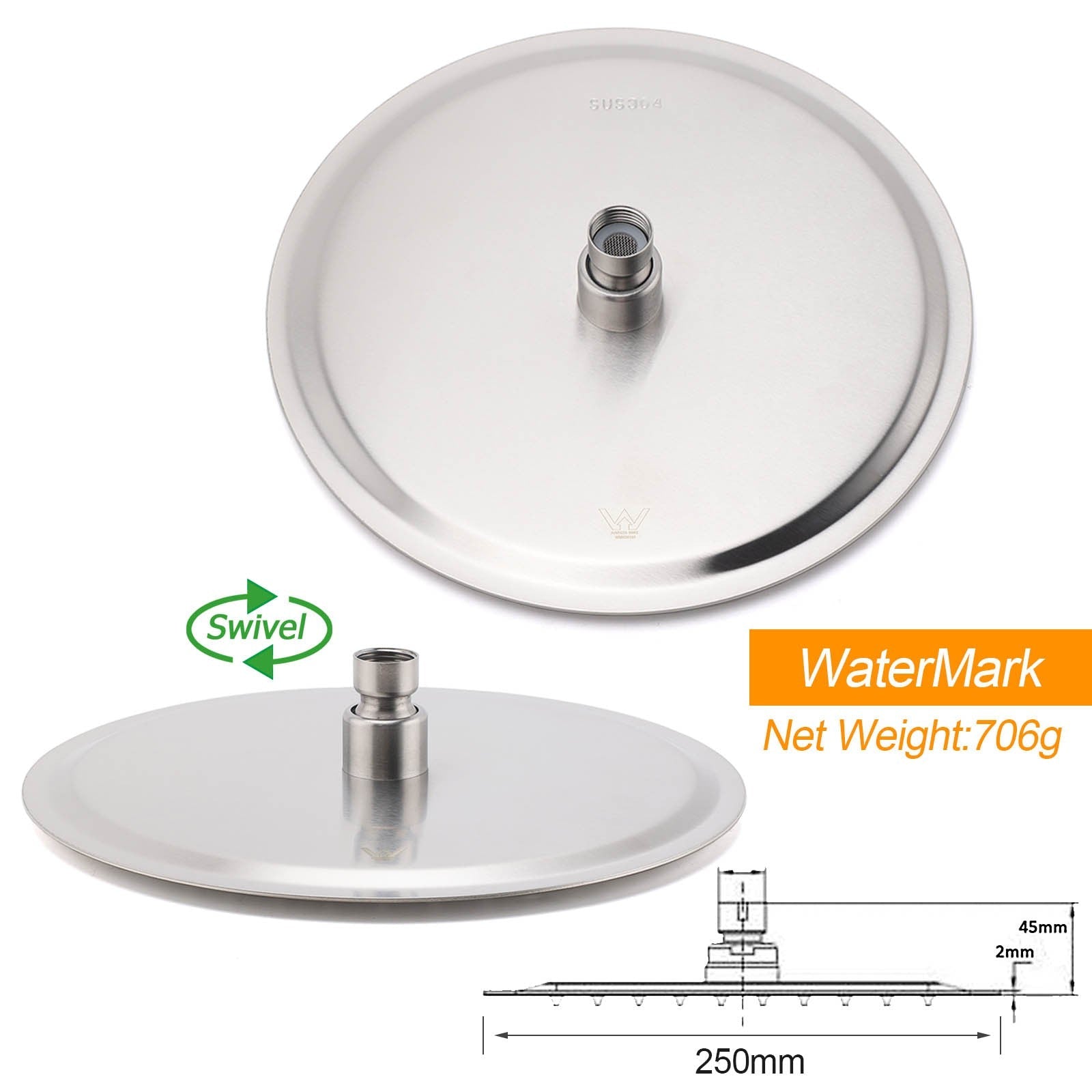 Watermark Brushed Nickel Dual Shower Handset Combo Outdoor Round 10" Head 316SUS - Furniture > Bathroom > Shower Heads & Screens - Rivercity House & Home Co. (ABN 18 642 972 209) - Affordable Modern Furniture Australia