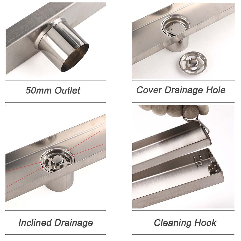 WaterMark Brushed Steel 900mm Tile Insert Shower Grate Floor Drain 50mm Outlet - Furniture > Bathroom > Shower Heads & Screens - Rivercity House & Home Co. (ABN 18 642 972 209) - Affordable Modern Furniture Australia
