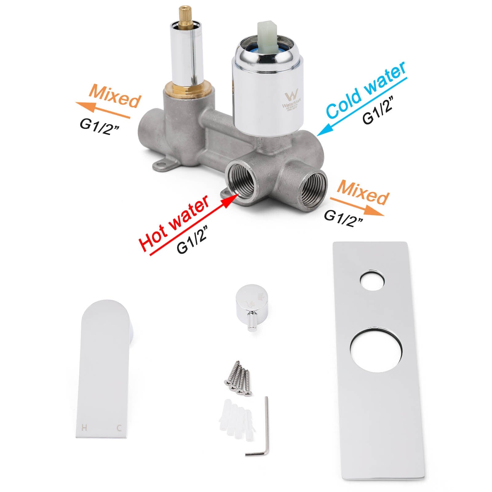 Watermark Chrome Square Shower Mixer Diverter Tap Valve For Shower Combo Spout - Furniture > Bathroom > Shower Heads & Screens - Rivercity House & Home Co. (ABN 18 642 972 209) - Affordable Modern Furniture Australia