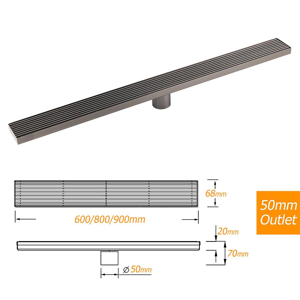 Watermark Gun Metal 800mm Strip Fence Linear Shower Grate Floor Drain 50mm Waste - Furniture > Bathroom > Shower Heads & Screens - Rivercity House & Home Co. (ABN 18 642 972 209) - Affordable Modern Furniture Australia