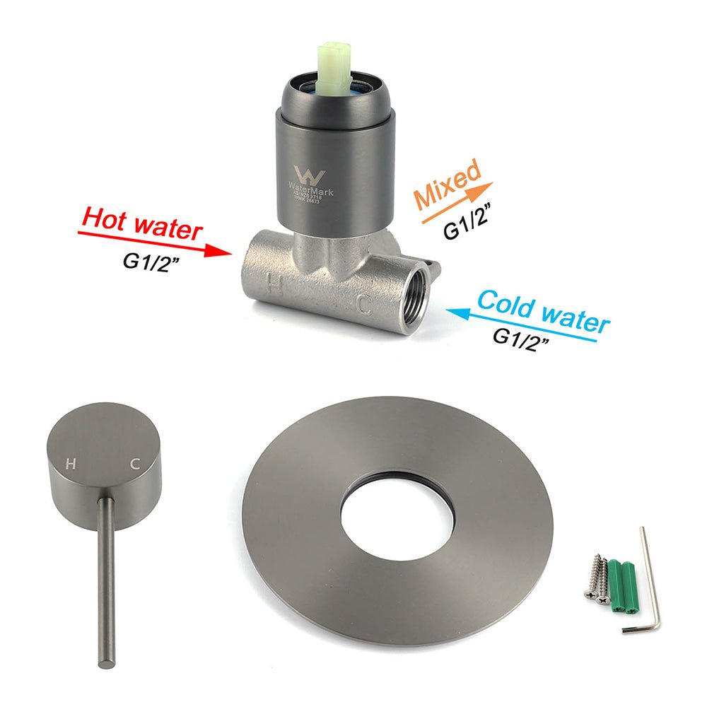 Watermark Gun Metal Grey Round Bathroom Shower Hot Cold Mixer Ceramic Cartridge - Furniture > Bathroom > Shower Heads & Screens - Rivercity House & Home Co. (ABN 18 642 972 209) - Affordable Modern Furniture Australia
