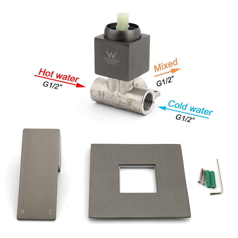 Watermark Gun Metal Square Bath Shower Mixer Hot Cold Tap Ceramic Cartridge Valve - Furniture > Bathroom > Shower Heads & Screens - Rivercity House & Home Co. (ABN 18 642 972 209) - Affordable Modern Furniture Australia